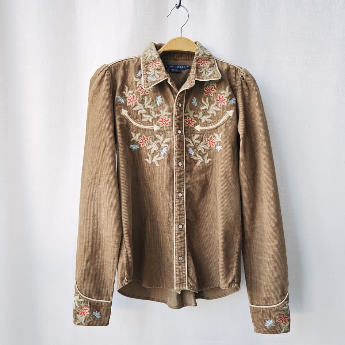 랄프로렌 플라워 자수 코듀로이 웨스턴 셔츠 카키 브라운 6사이즈 상품이미지1