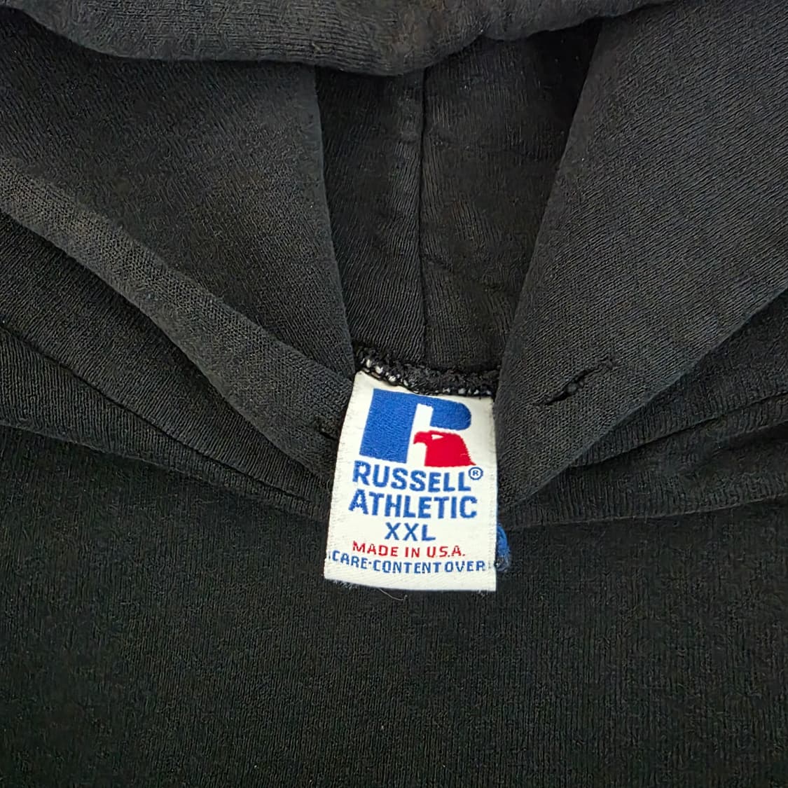 [XXL] 90s 빈티지 러셀 애슬레틱 후드 블랙 하드 페이드&트래쉬드 상품이미지4