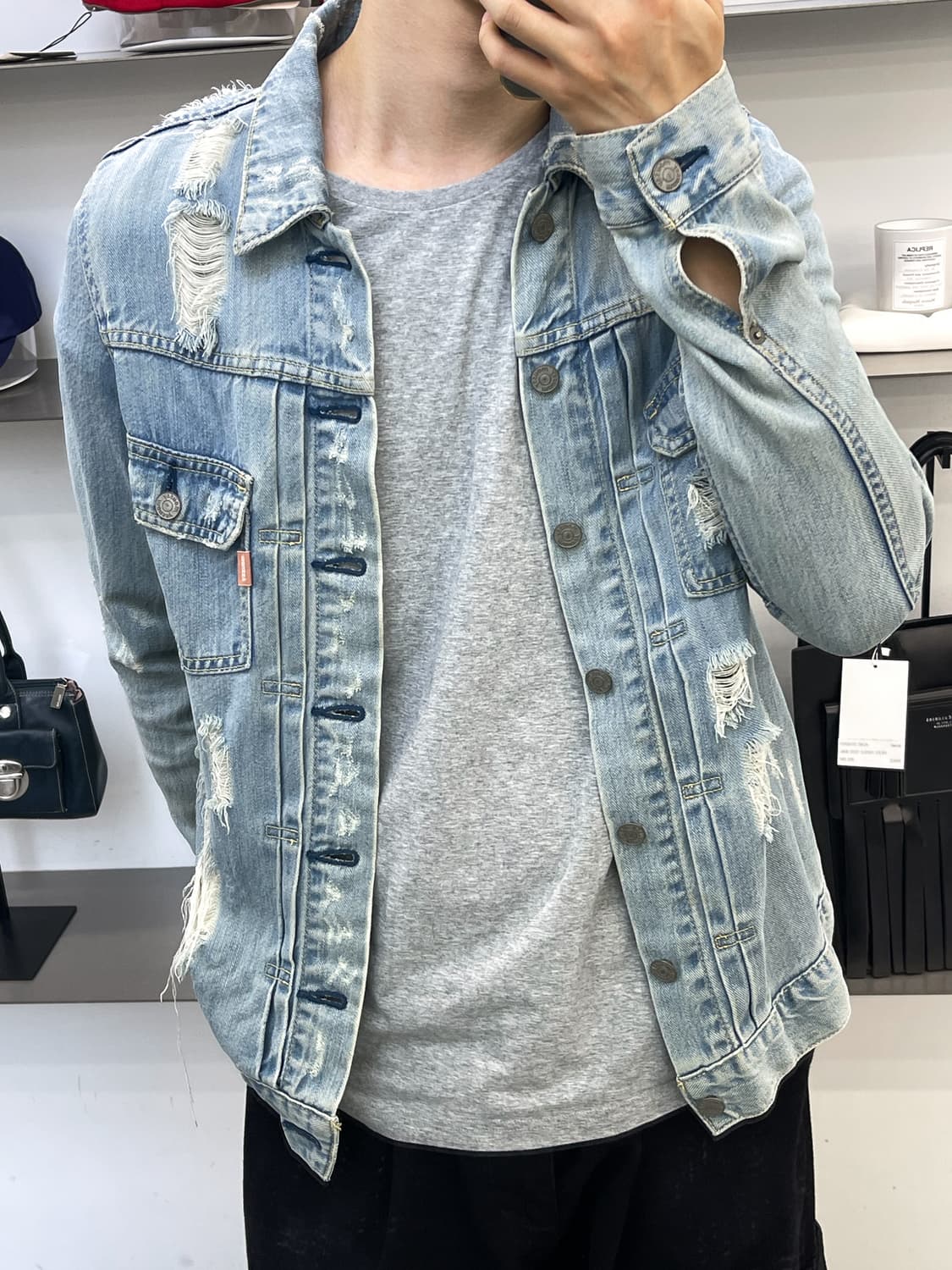 Moussy 크러쉬 데미지 데님 자켓 상품이미지1