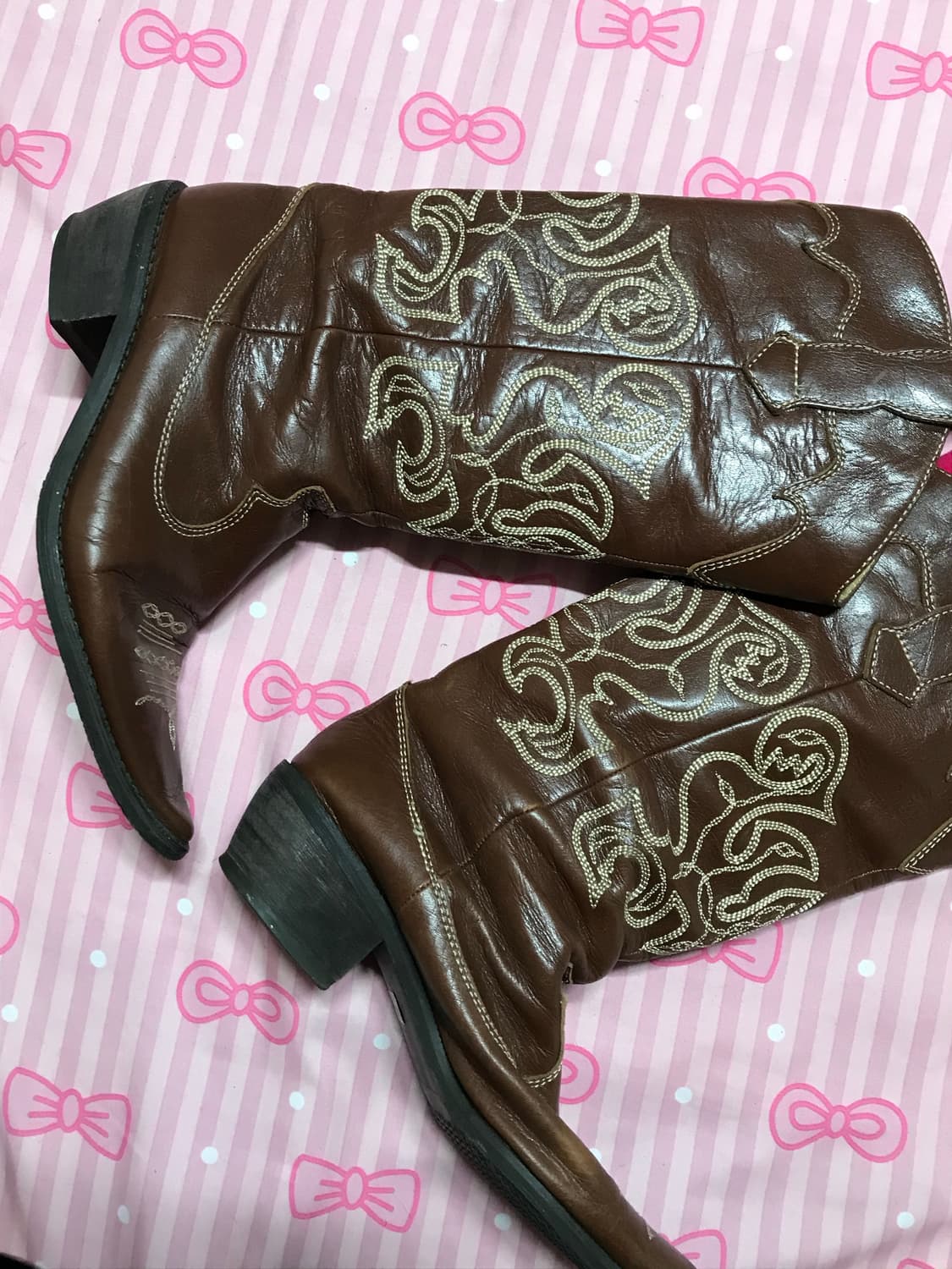 브라운 웨스턴 자수 부츠 웨스턴부츠 y2k 신발 상품이미지5