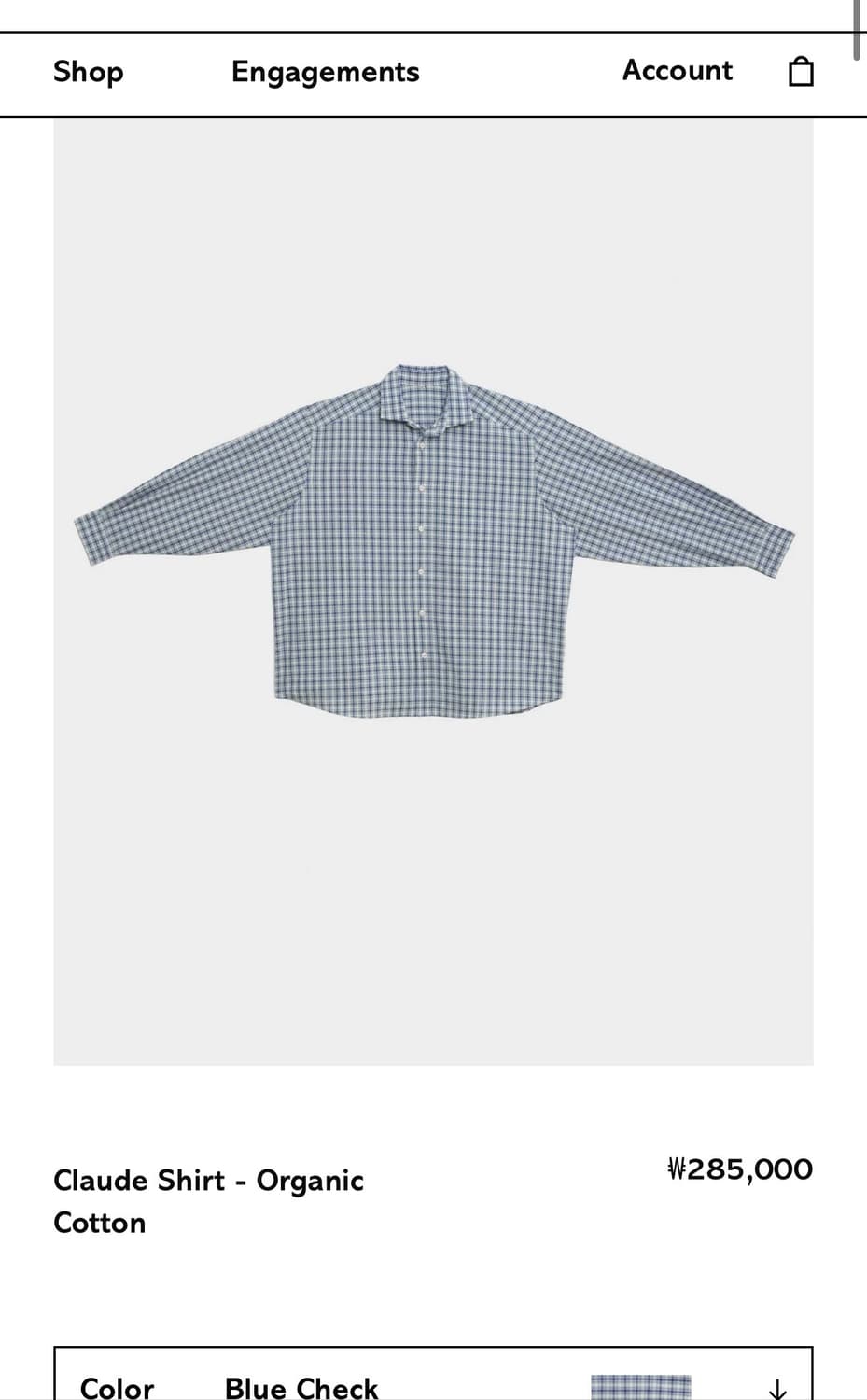 [XS,S,M]베이스레인지 Claude 오가닉 체크 셔츠/블루 상품이미지7