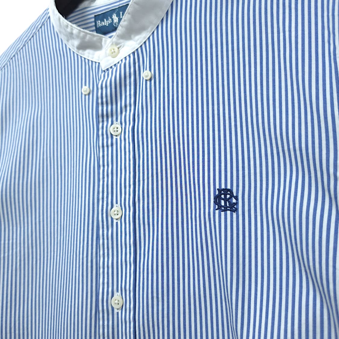 [XL] 폴로 화이트&블루 스트라이프 헨리넥 긴팔셔츠 상품이미지4