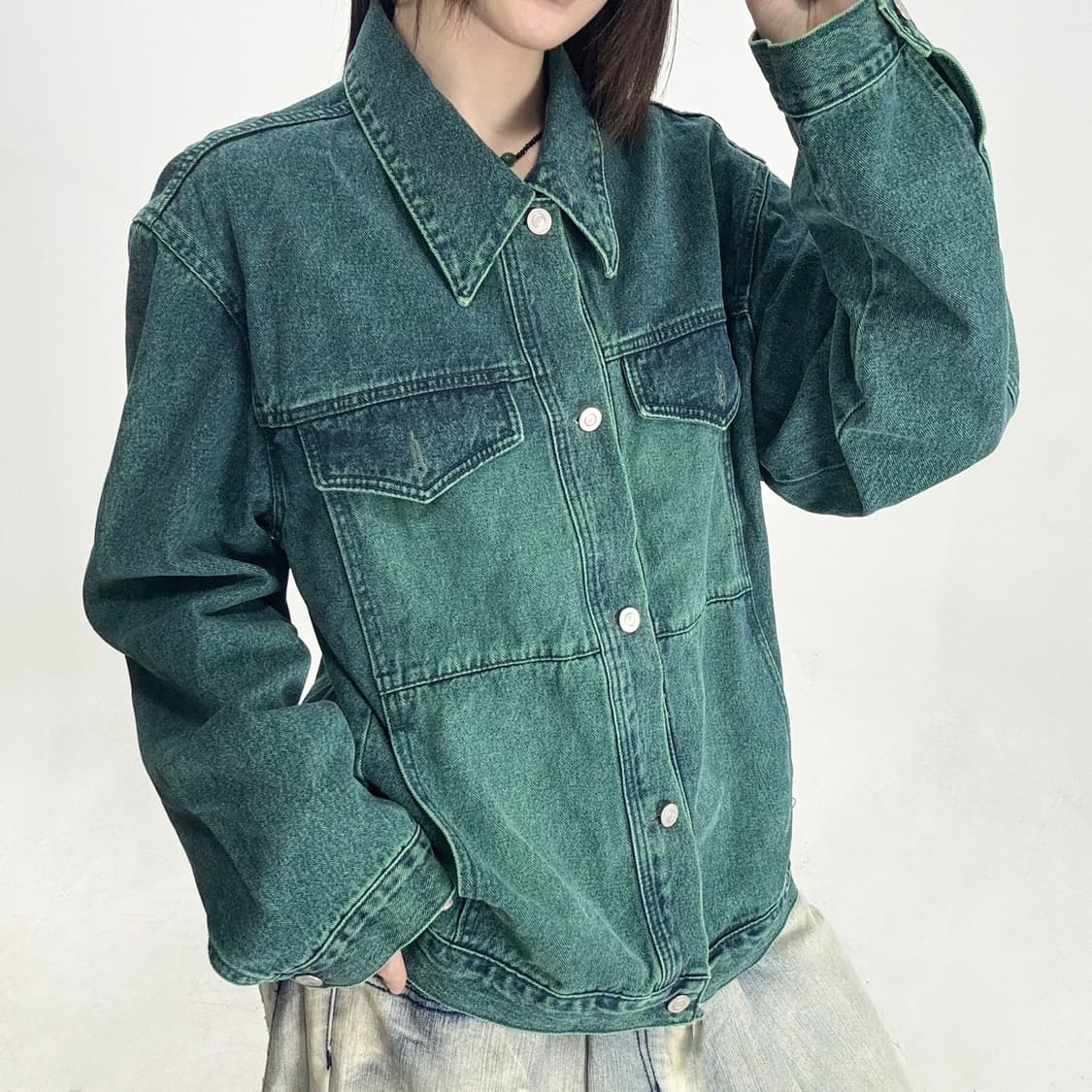 Vtg 그린 데님자켓 상품이미지3