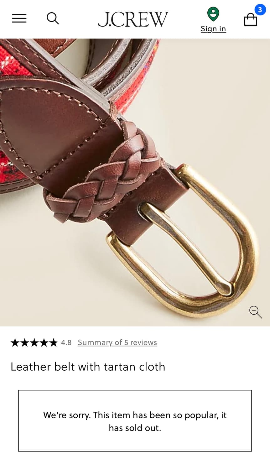 J.CREW x Abraham Moon & Sons 타탄체크 레더 벨트  상품이미지3