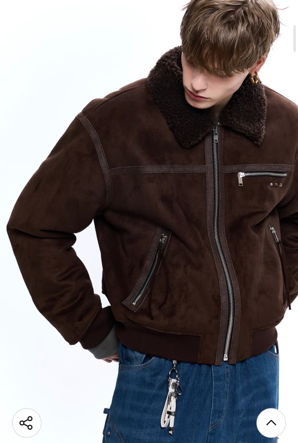 RSSC 데님 믹스 무스탕 봄버 자켓 브라운 2 상품이미지1