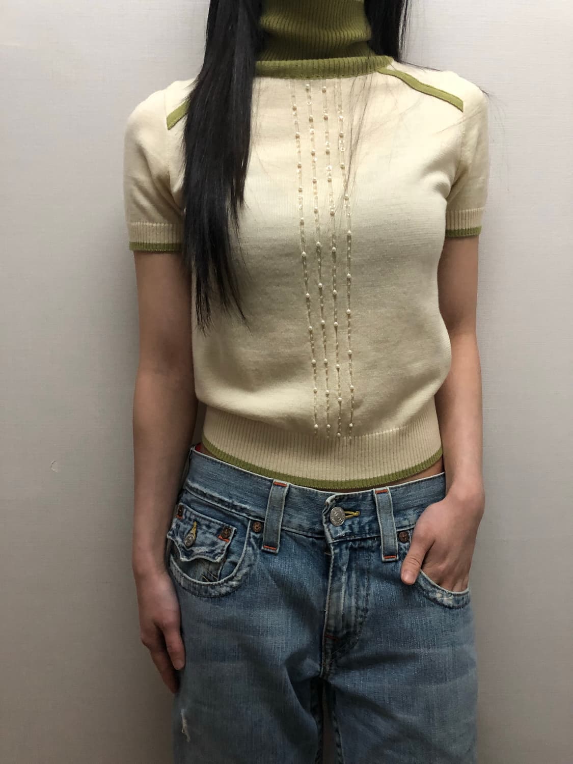 빈티지 아이보리 그린 비즈 니트 상품이미지2