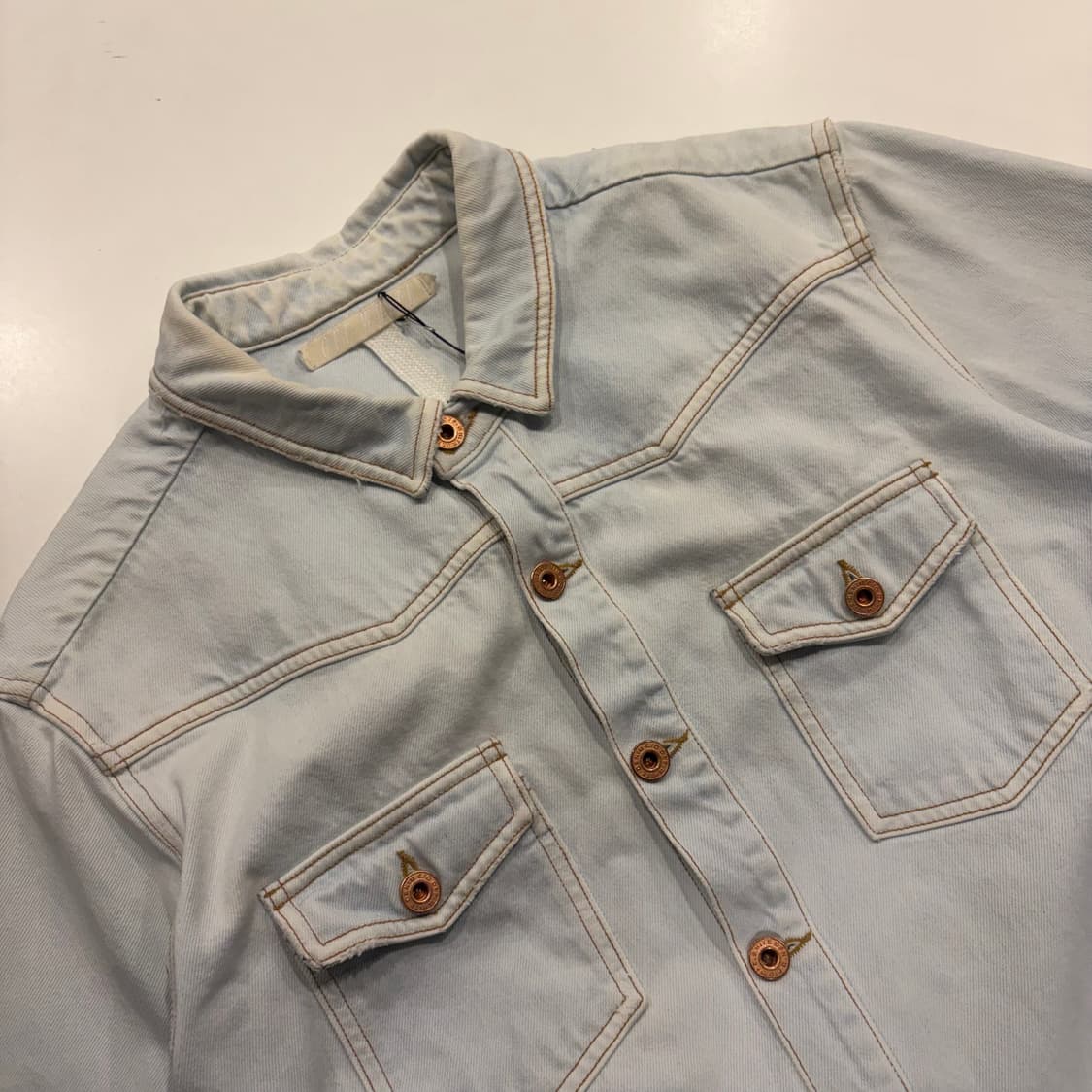 [L] 오프화이트 빈티지 연청 데님 셔츠 C37 상품이미지3