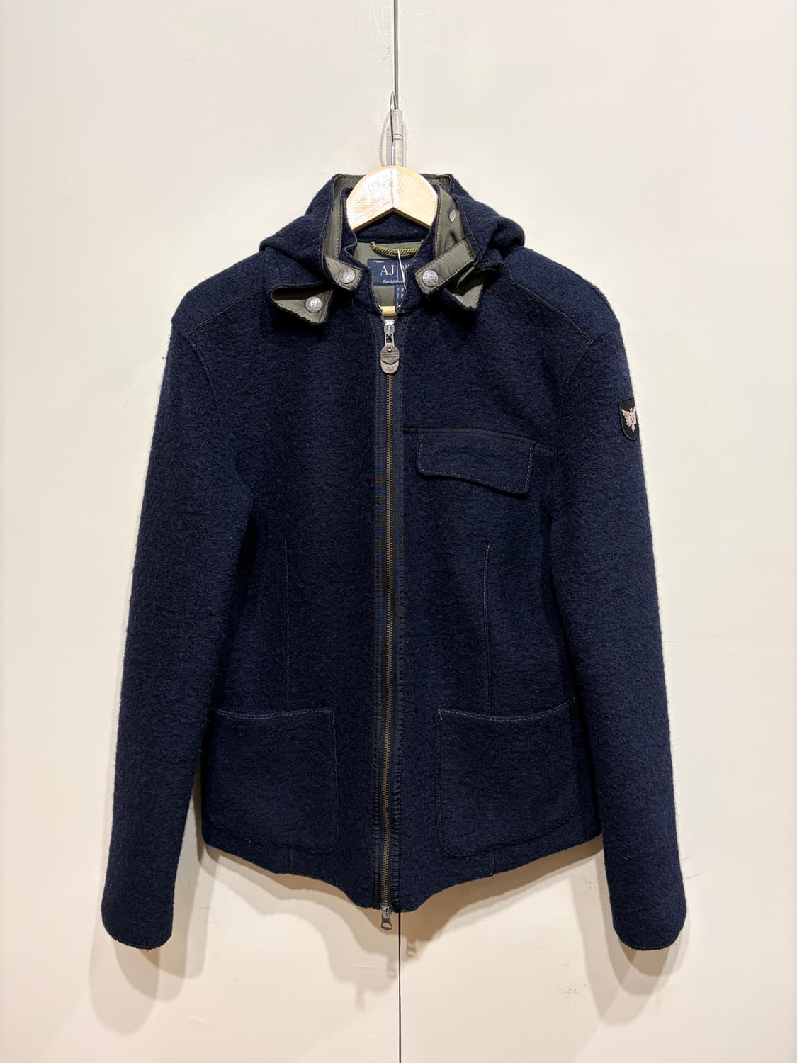 아르마니 진스 스티치 울 후드 자켓 상품이미지1