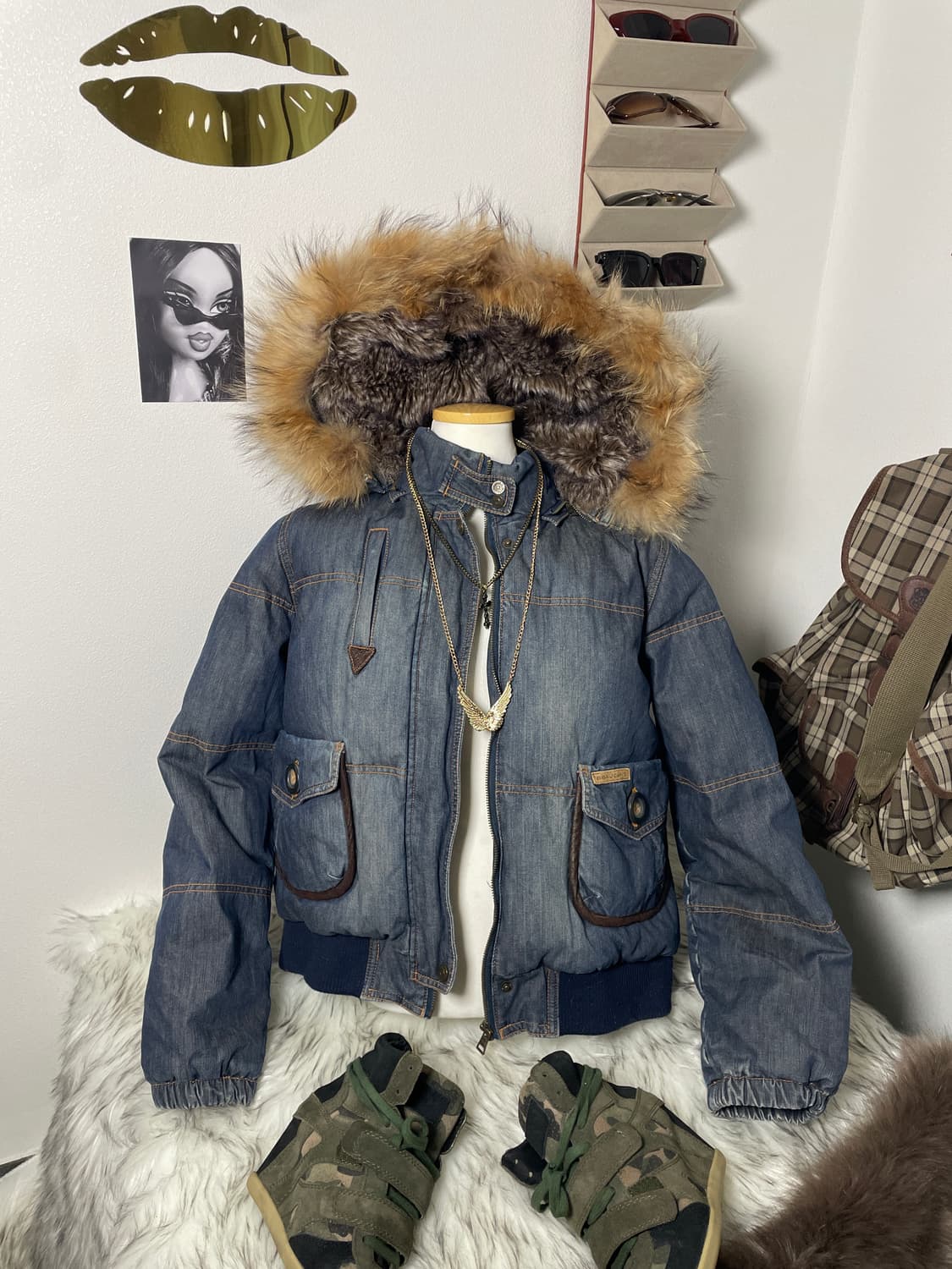 빈티지 데님 울프죠 털 패딩 상품이미지2