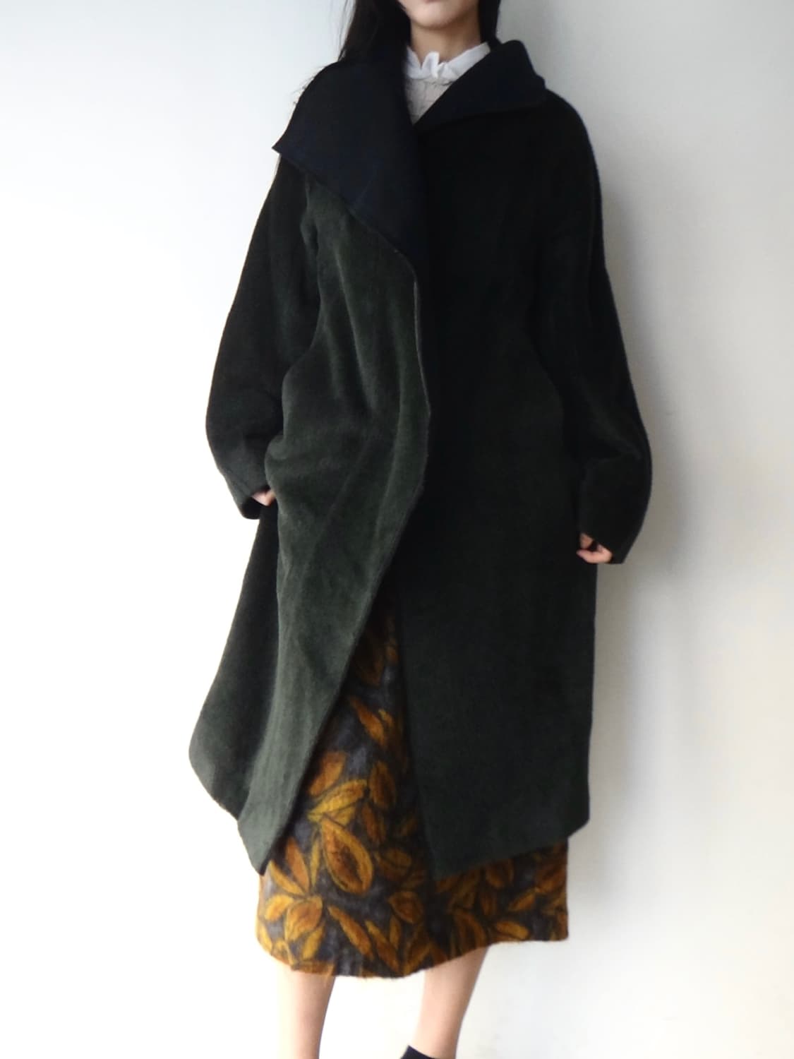 TIME neck drape wool coat / khaki 상품이미지8