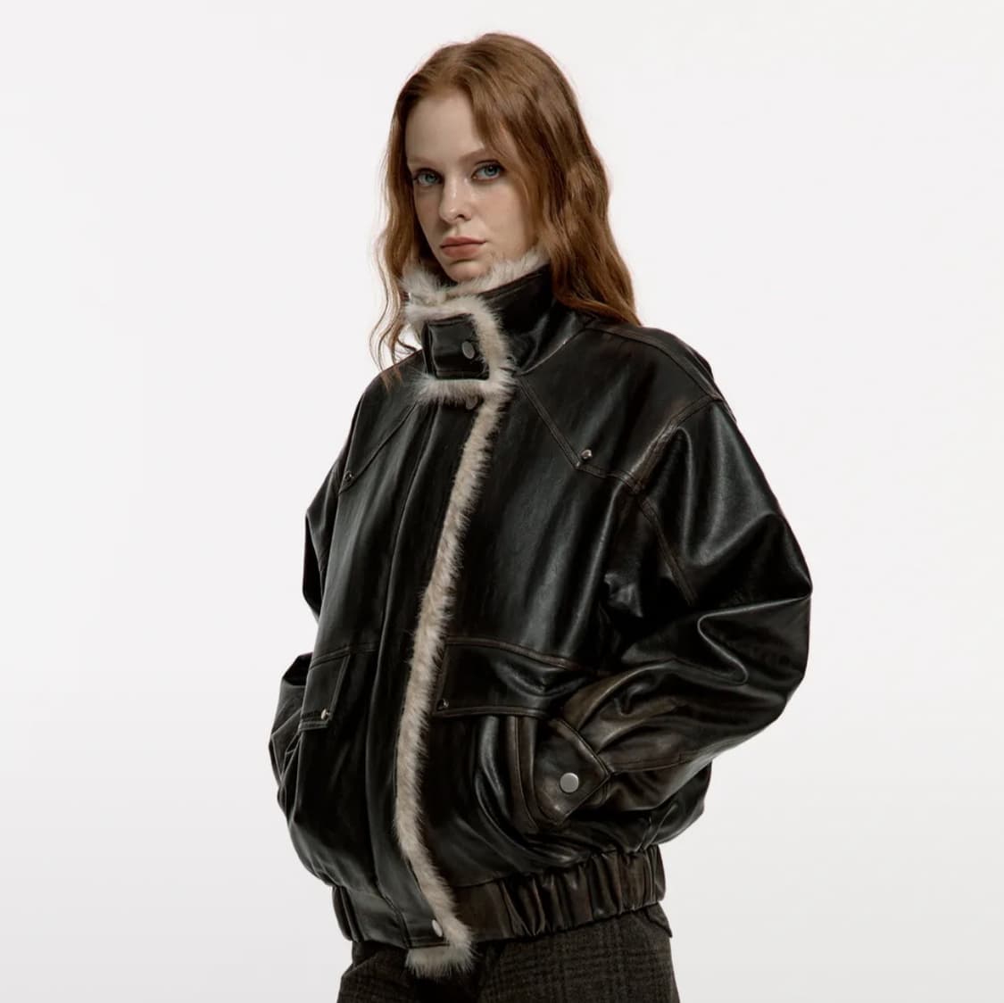 러프넥 워싱 레더 무스탕 M 상품이미지1