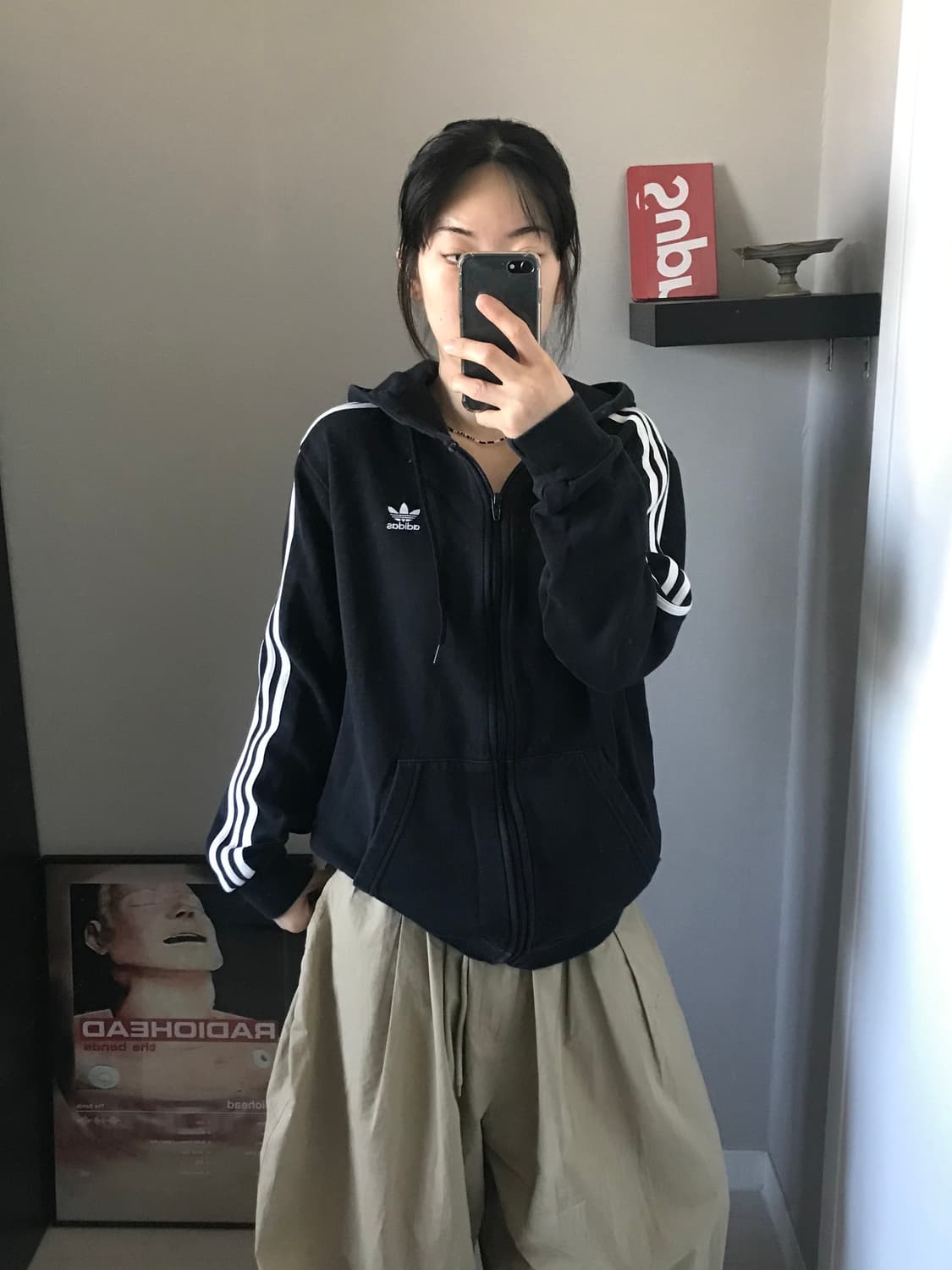 아디다스 파이어버드 트레포일 사이드라인 블랙 후드집업 상품이미지2