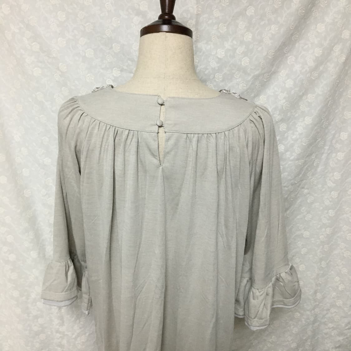 빈티지 플로럴 자수 레이스 넥 프릴 원피스 티 상품이미지5