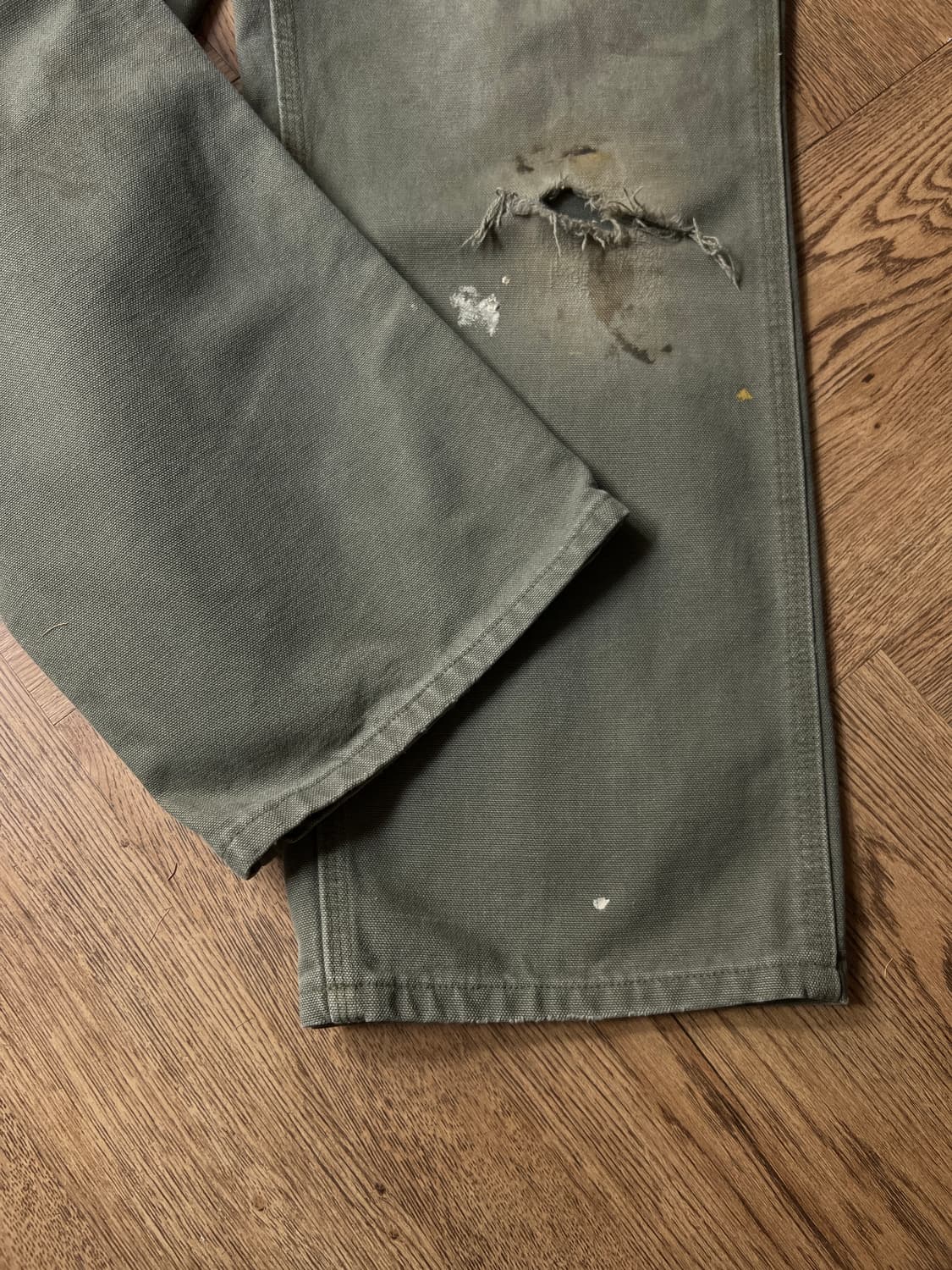 [31]칼하트 USA 더티 데미지드 모스그린 싱글니 카펜터 워크 팬츠 상품이미지6