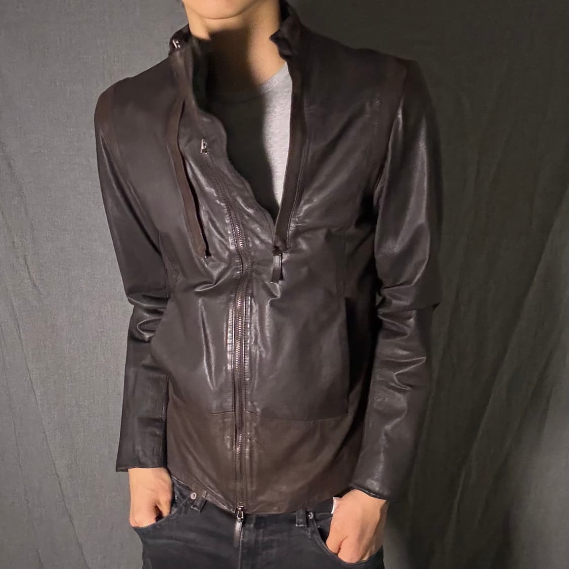 우영미 슬림핏 염소가죽 자켓 상품이미지5