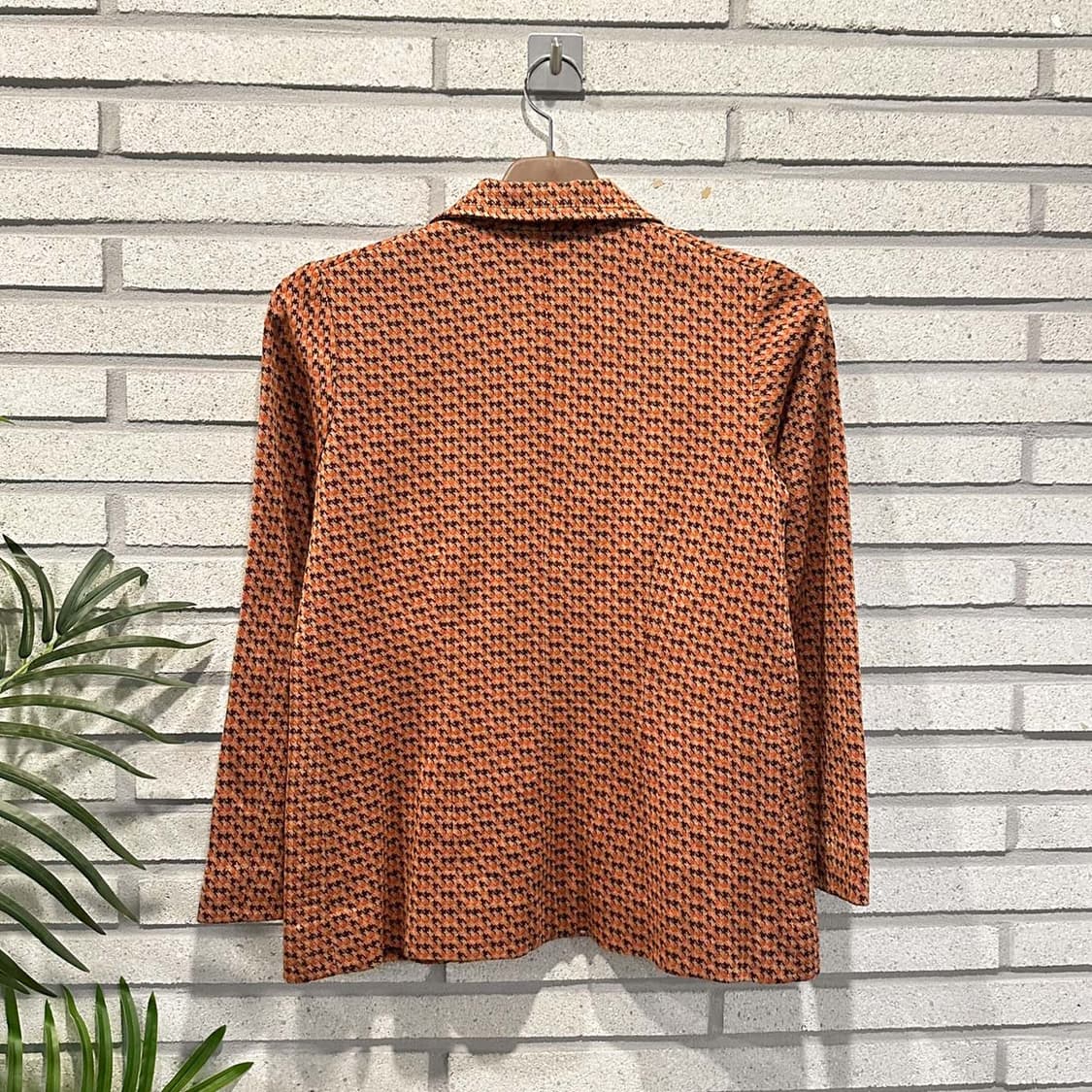 JPN VINTAGE 카라넥 집업 자켓 하운드투스 체크 패턴 디테일 주황 상품이미지2