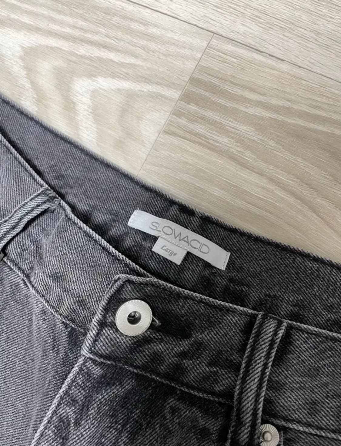 슬로우애시드 턱 플레어 데님 팬츠 그레이 L 상품이미지5