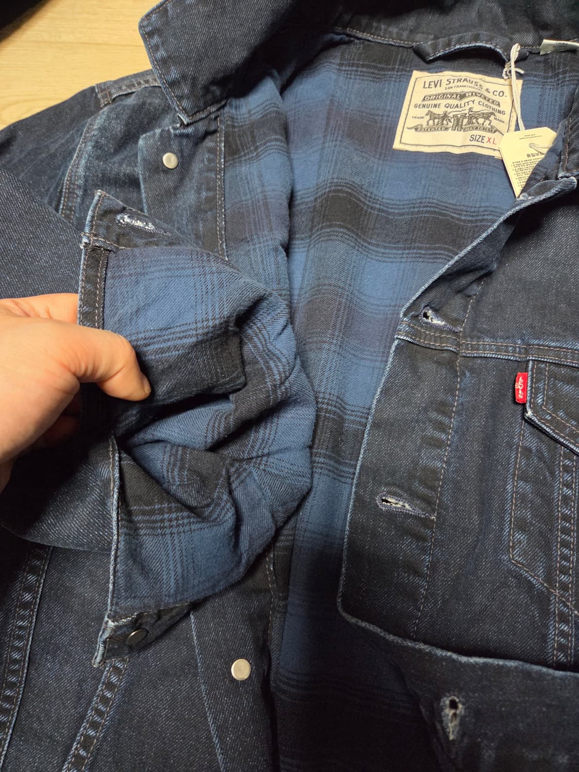 (새상품)리바이스 버팔로 체크 안감 데님자켓 청자켓 트러커  상품이미지3