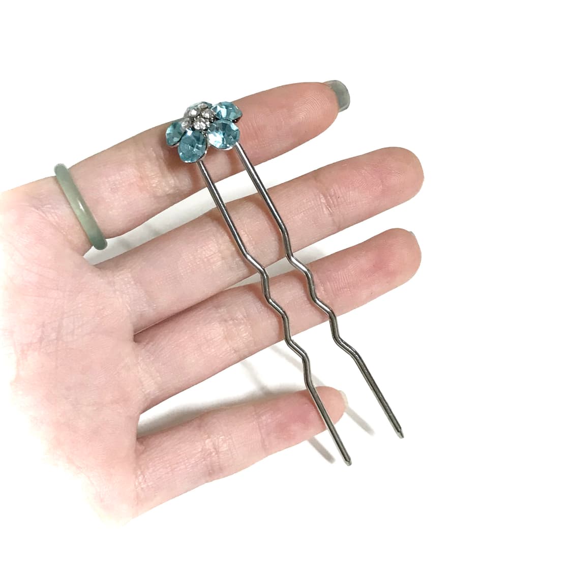 빈티지 민트 하늘 꽃 비녀 머리핀 헤어 악세사리 상품이미지3