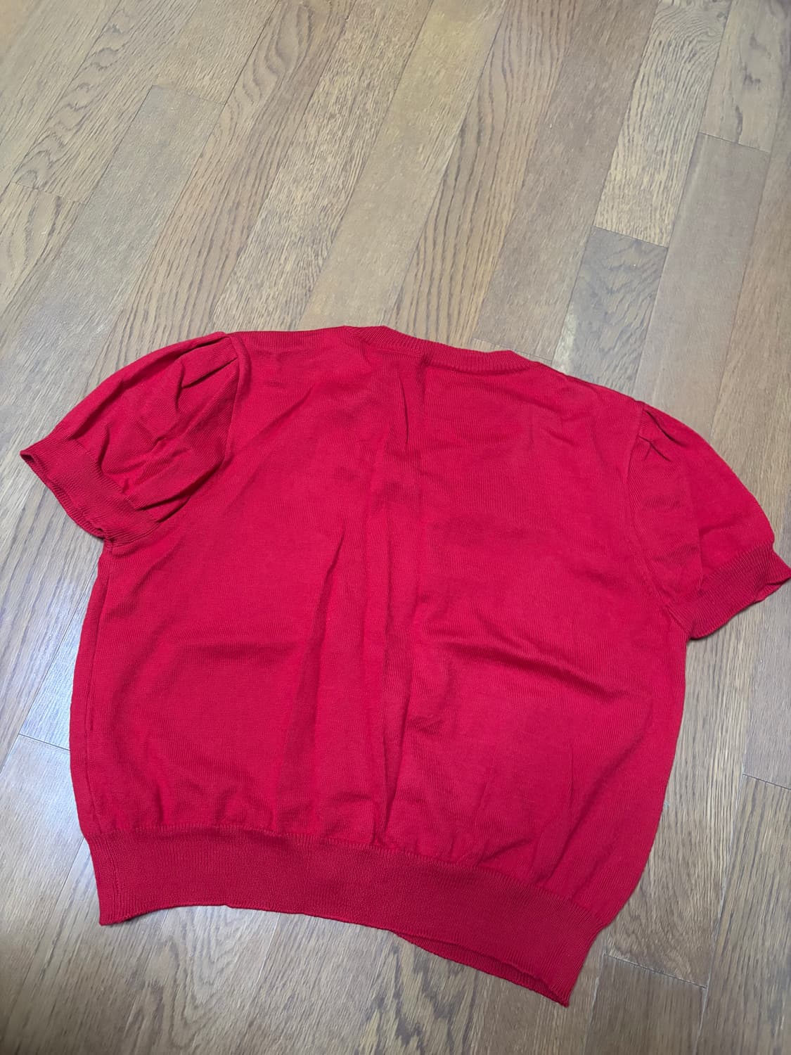 레터프롬문 리본 프롬문 하프 가디건 레드 반팔 상품이미지6