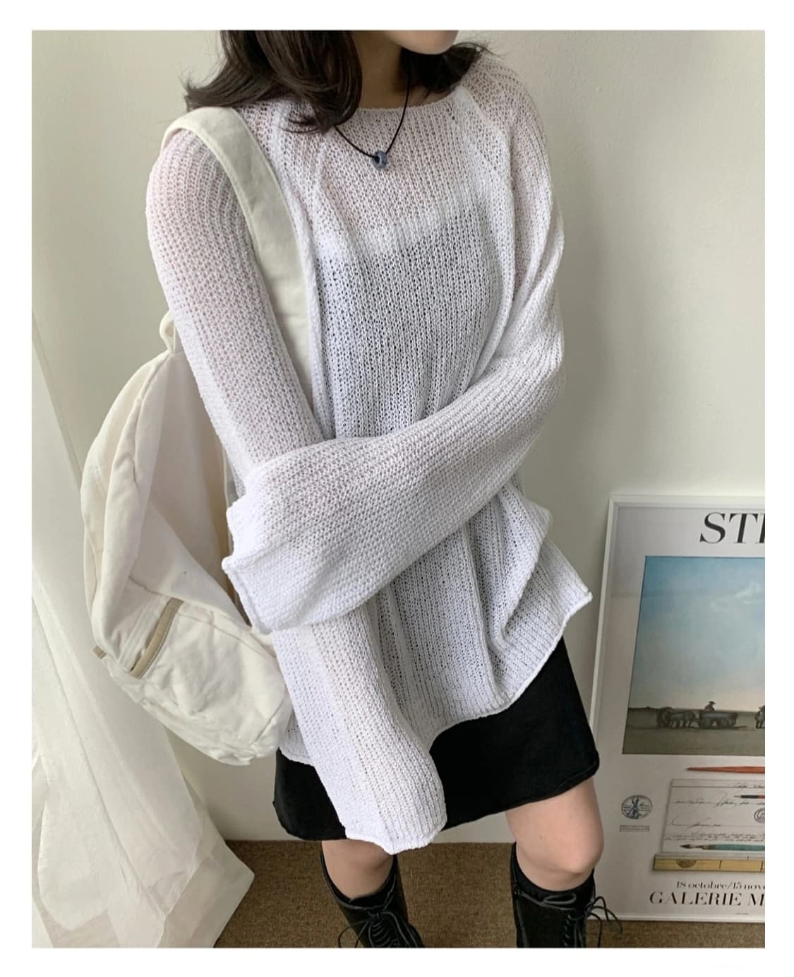 릿킴 원더원더 보트넥 루즈핏 부클 그물 니트 [아이보리] _미착용 새상품 상품이미지2