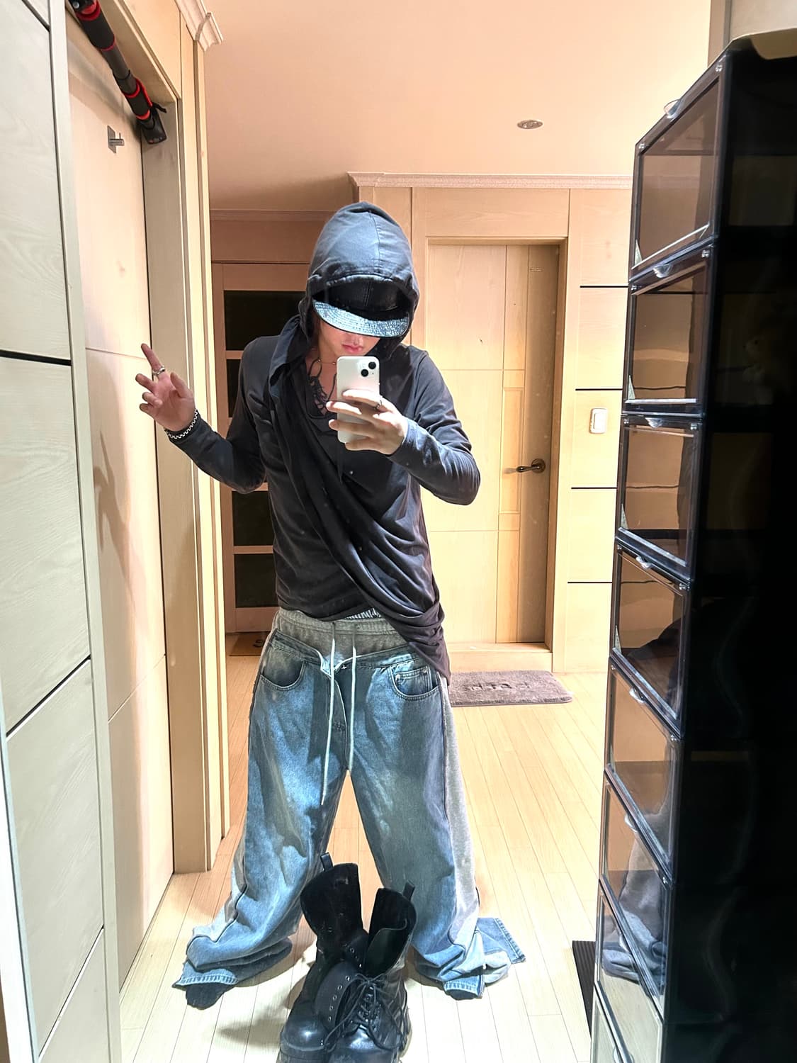 Cut Off Denim Layerd Wide Sweat Pants 상품이미지5