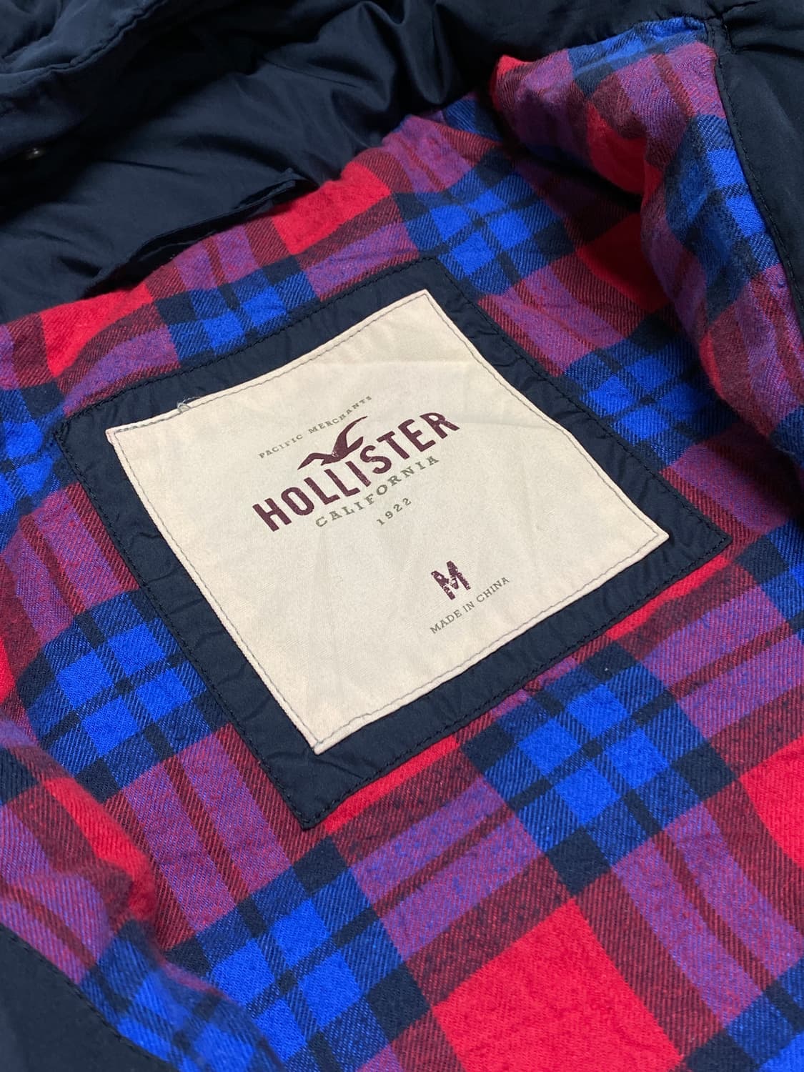 홀리스터 플란넬 배색 후디드 패딩 네이비 M 상품이미지5