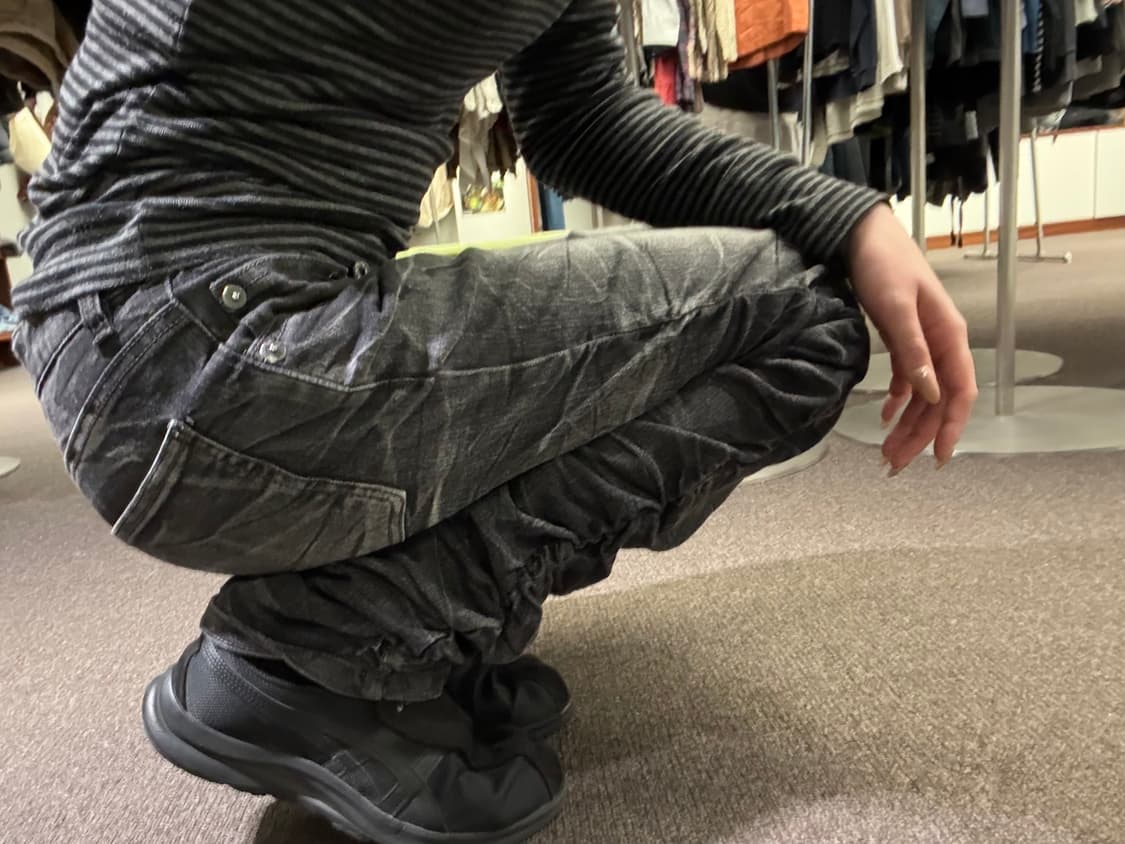 OS)재패니즈 빈티지 워시드 흑청 셔링 데님팬츠 상품이미지1