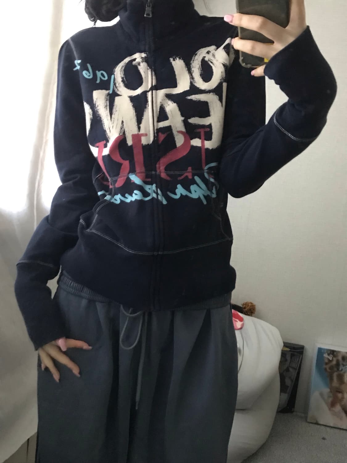 폴로 진스 레터링 딱붙핏 집업 상품이미지1