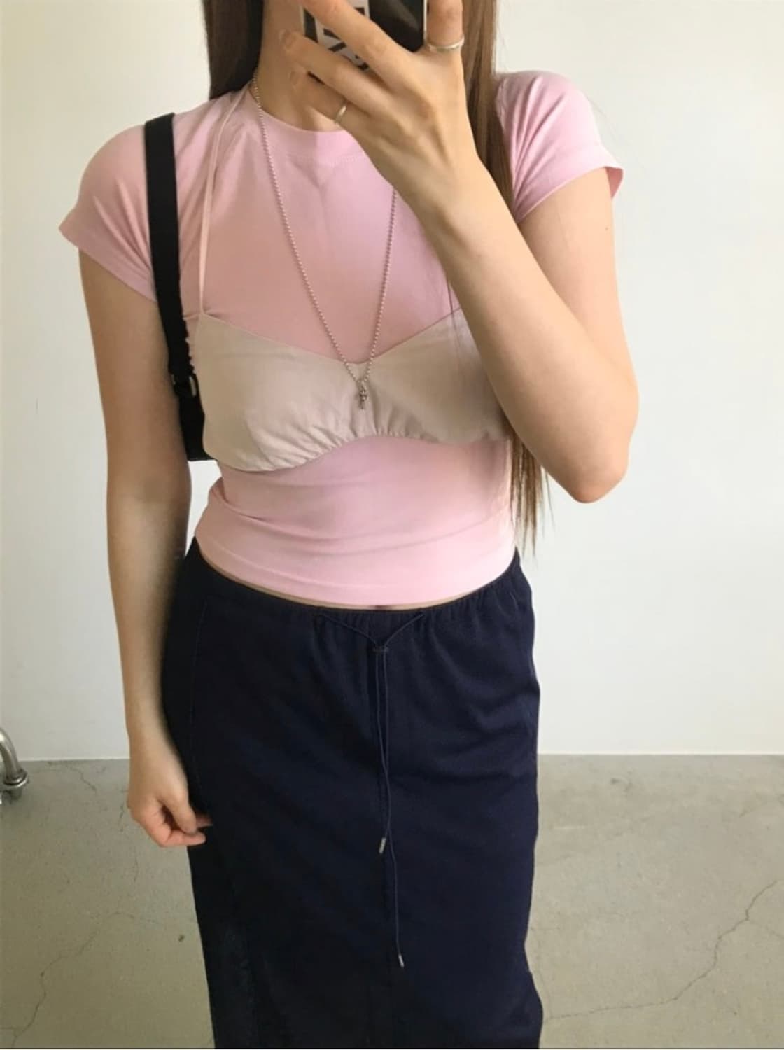 러브유쏘머치 네이비 롱 스커트 상품이미지2