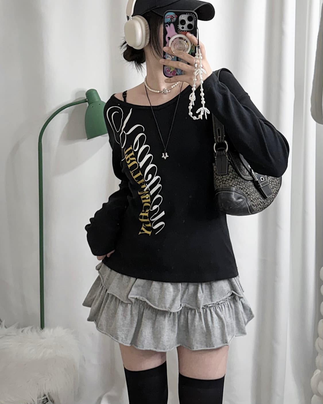 블랙 펑크 레터링 롱슬리브 티셔츠 상품이미지3