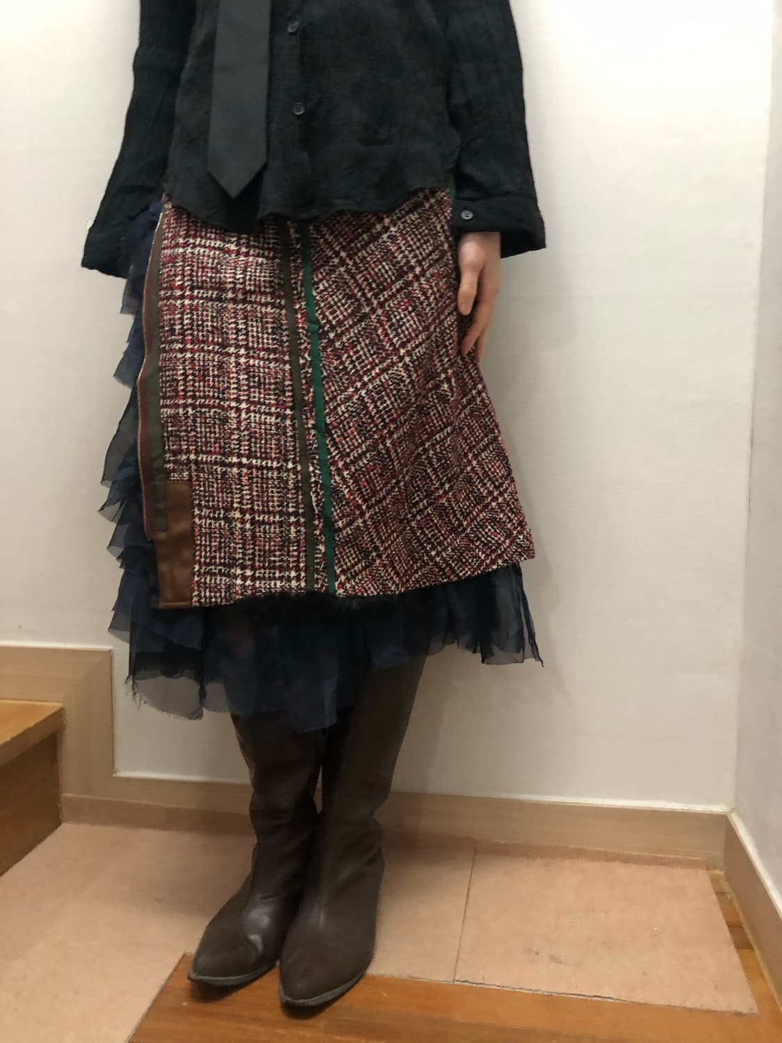 빈티지 블루 프릴 미디 스커트 상품이미지2