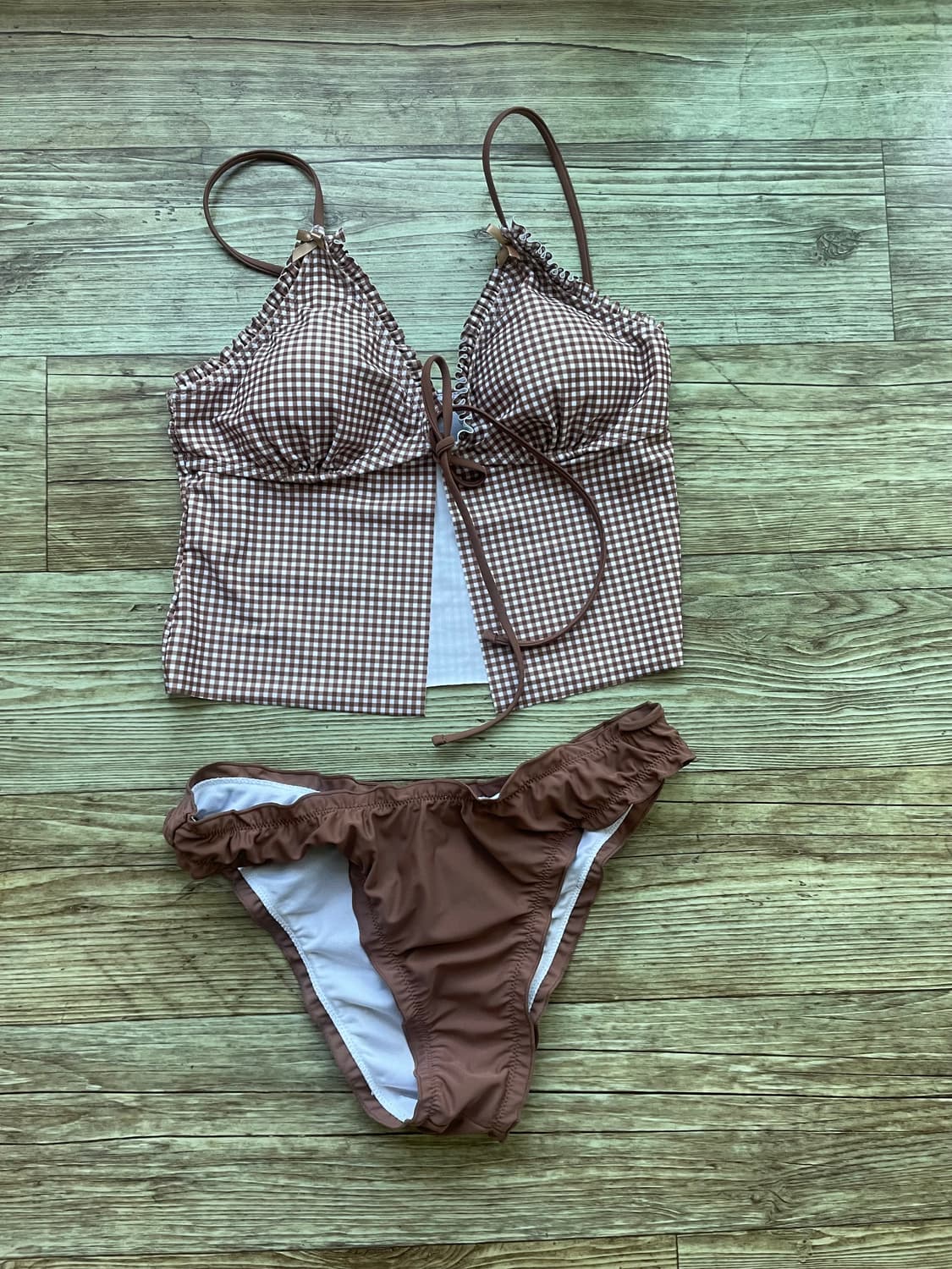 브라운 체크 탱키니(m) 상품이미지7