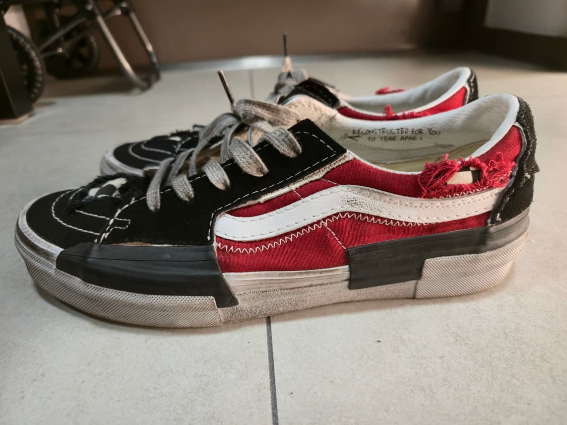 반스 스케이트 로우 리컨스트럭트 스트레스드 체크 블랙 레드280 상품이미지4