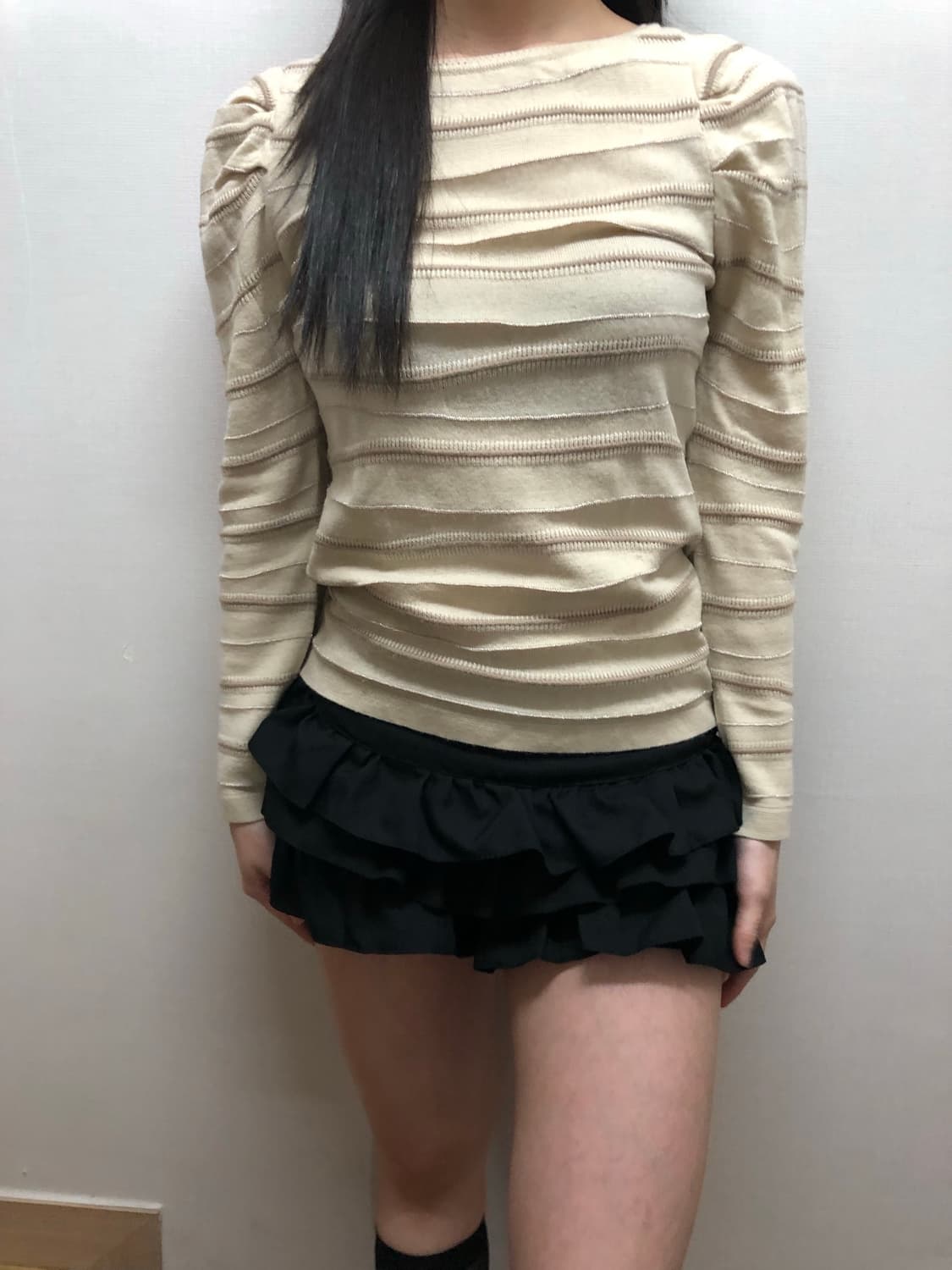 빈티지 아이보리 스트라이프 셔링 탑 상품이미지3