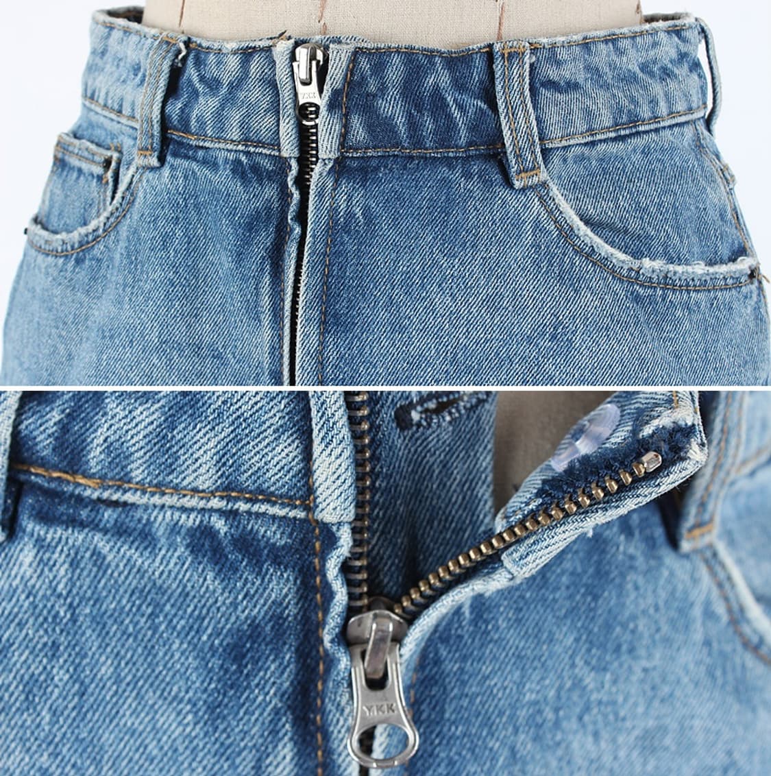 자라 데님 프린지 벌룬프릴 레이어드 랩 체크패턴 언발 A라인 미니 청치마 상품이미지2
