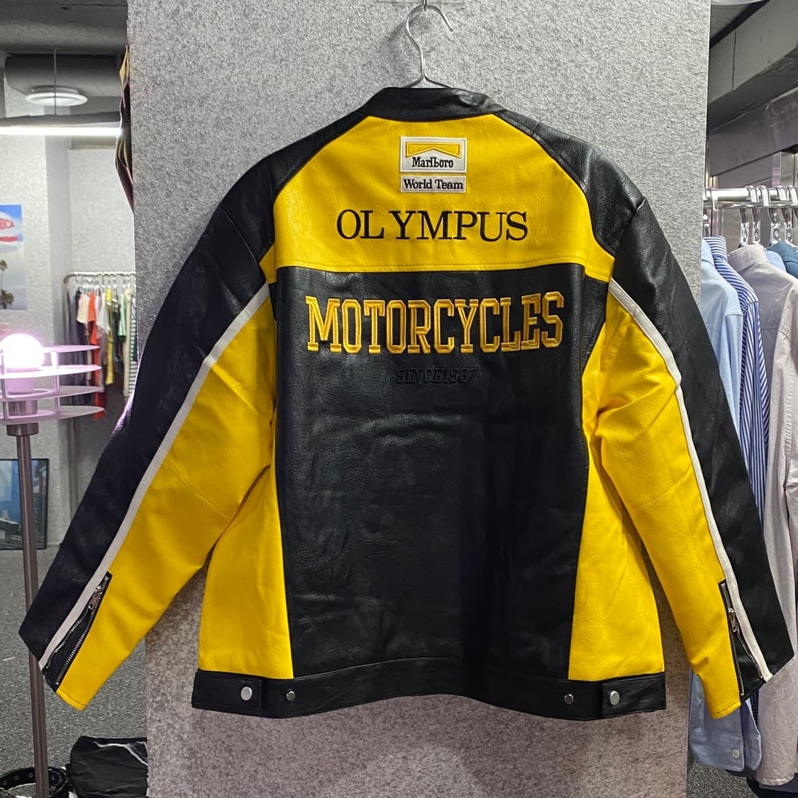 페라리 말보로 패치워크 옐로우 배색 레더 레이싱 자켓 B3719 상품이미지5