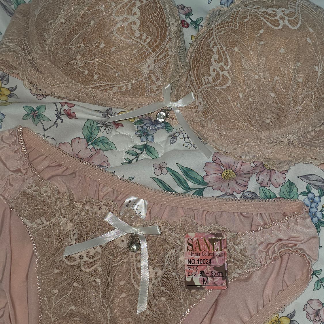 일본 빈티지 언더웨어)히메갸루리본 핑크큐빅 자수레이스 D70 브라속옷세트 상품이미지2