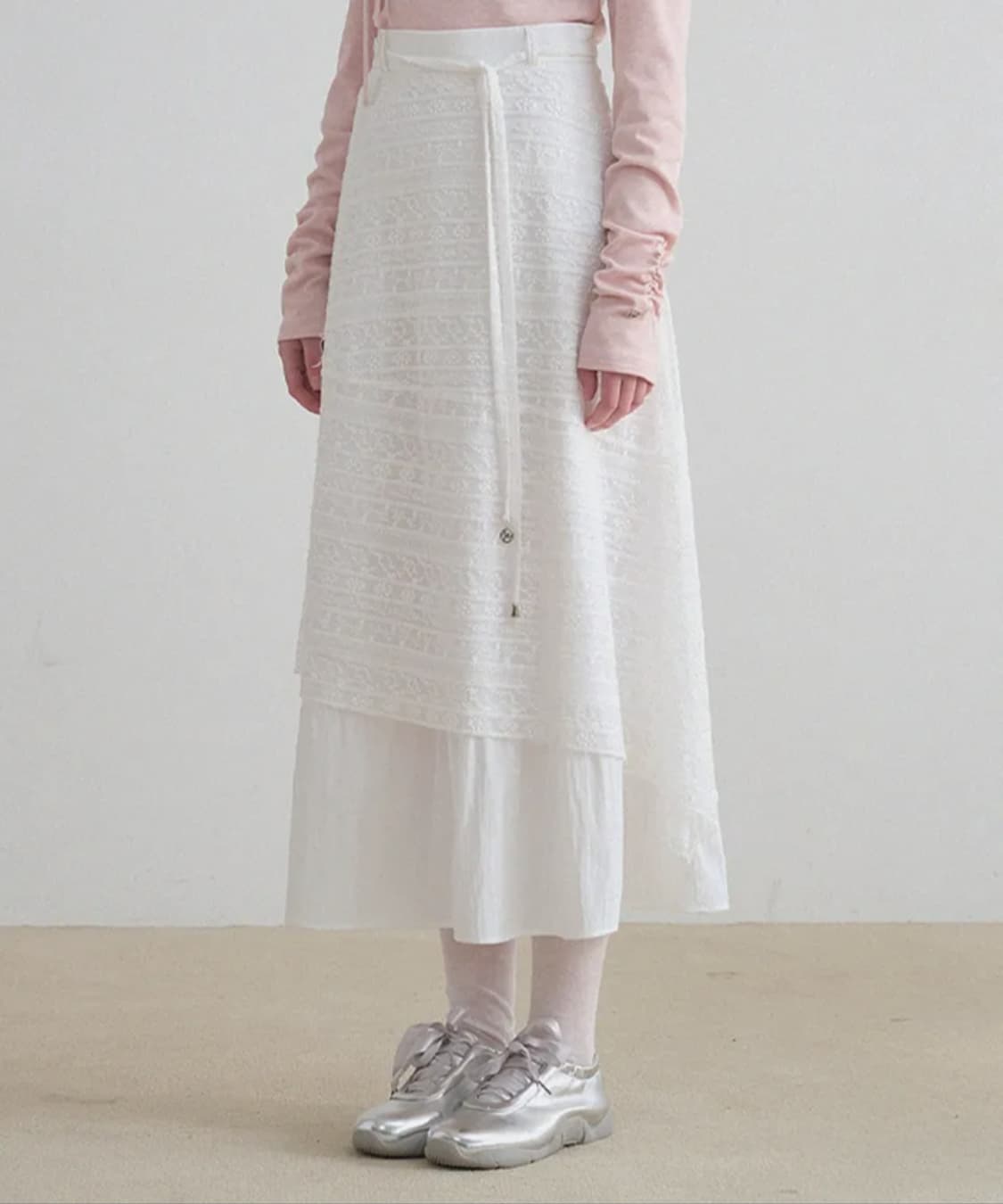 미케네 에그랑틴 레이스 셔링 롱 스커트 상품이미지1