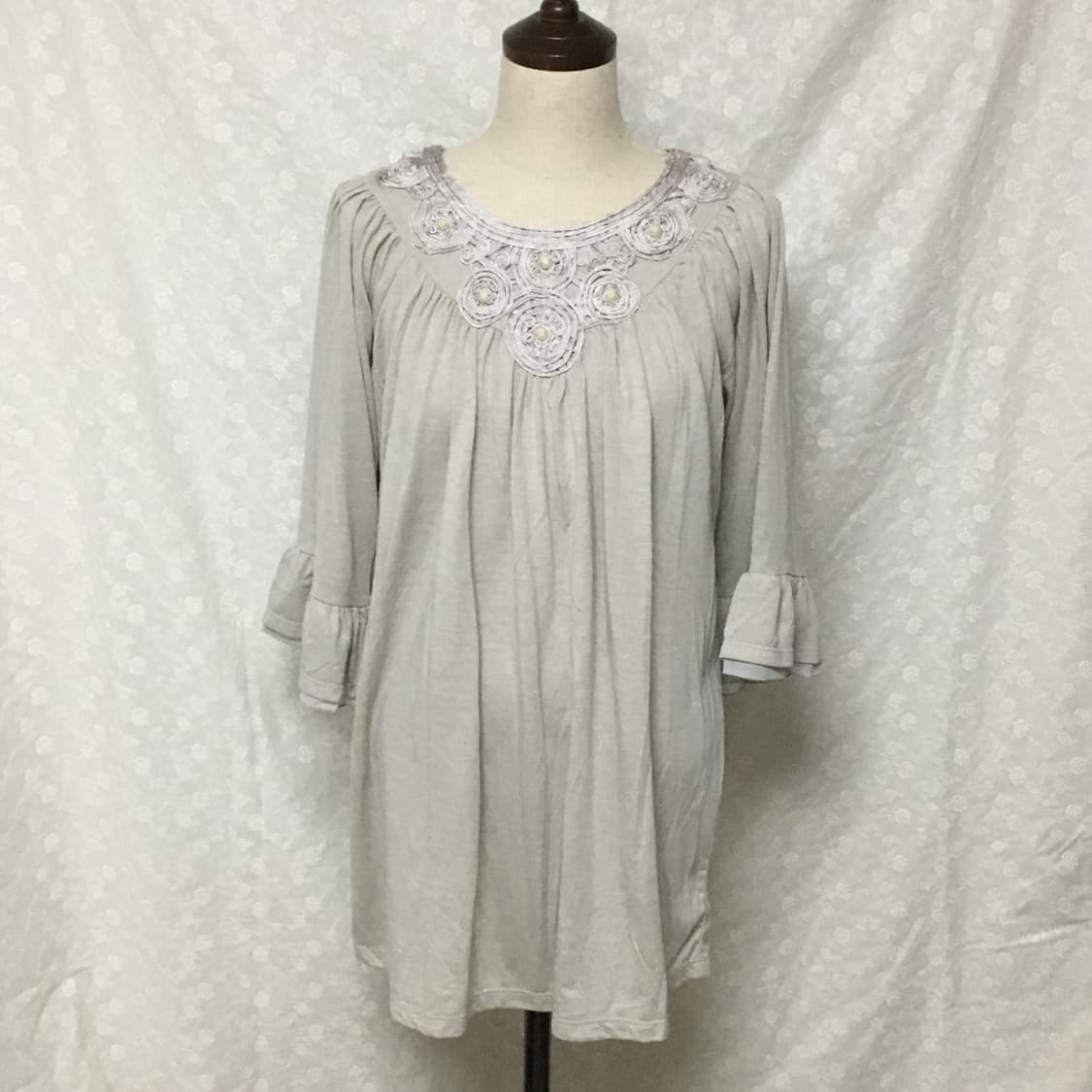 빈티지 플로럴 자수 레이스 넥 프릴 원피스 티 상품이미지2