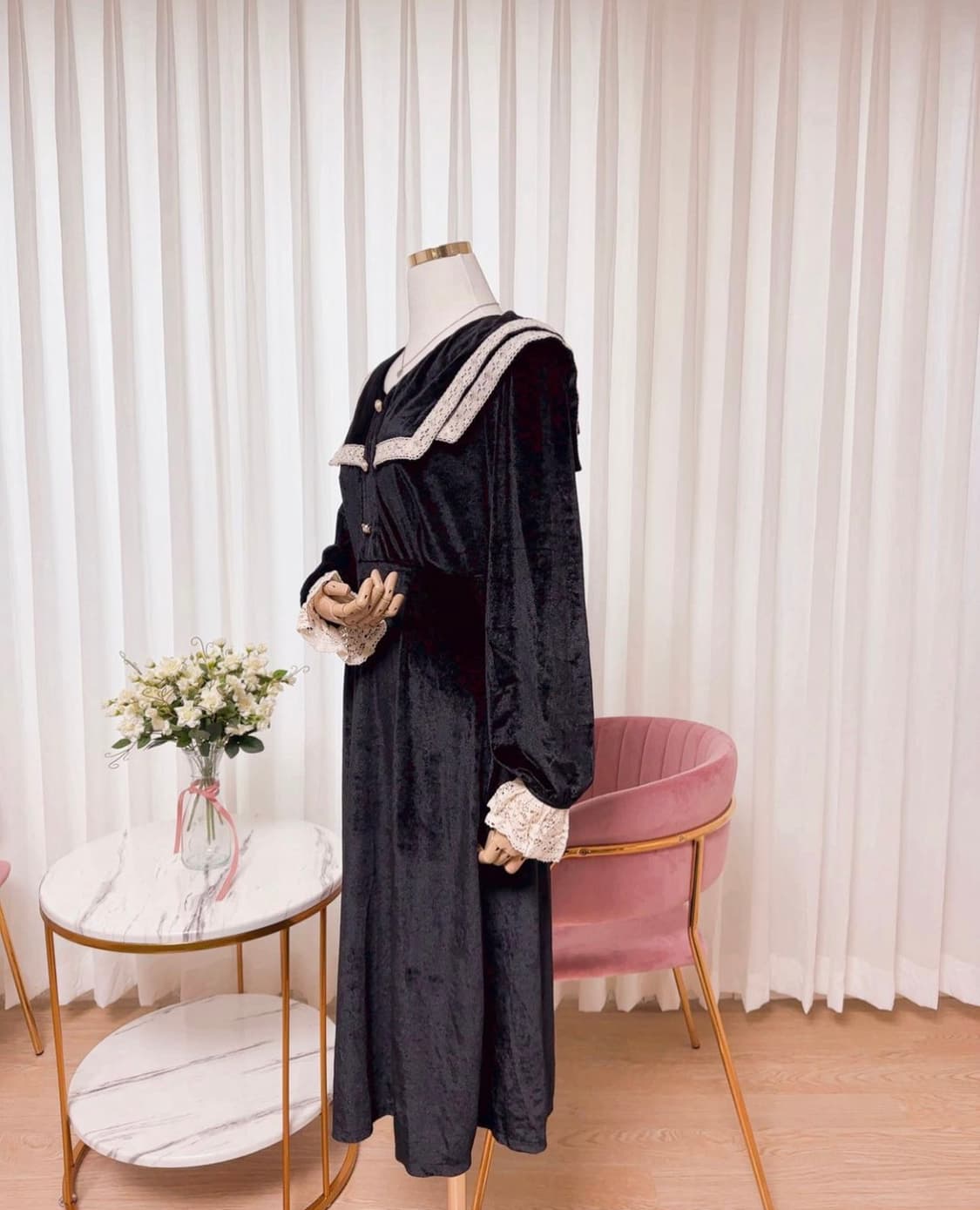 세일러 벨벳레이스 롱원피스 상품이미지8