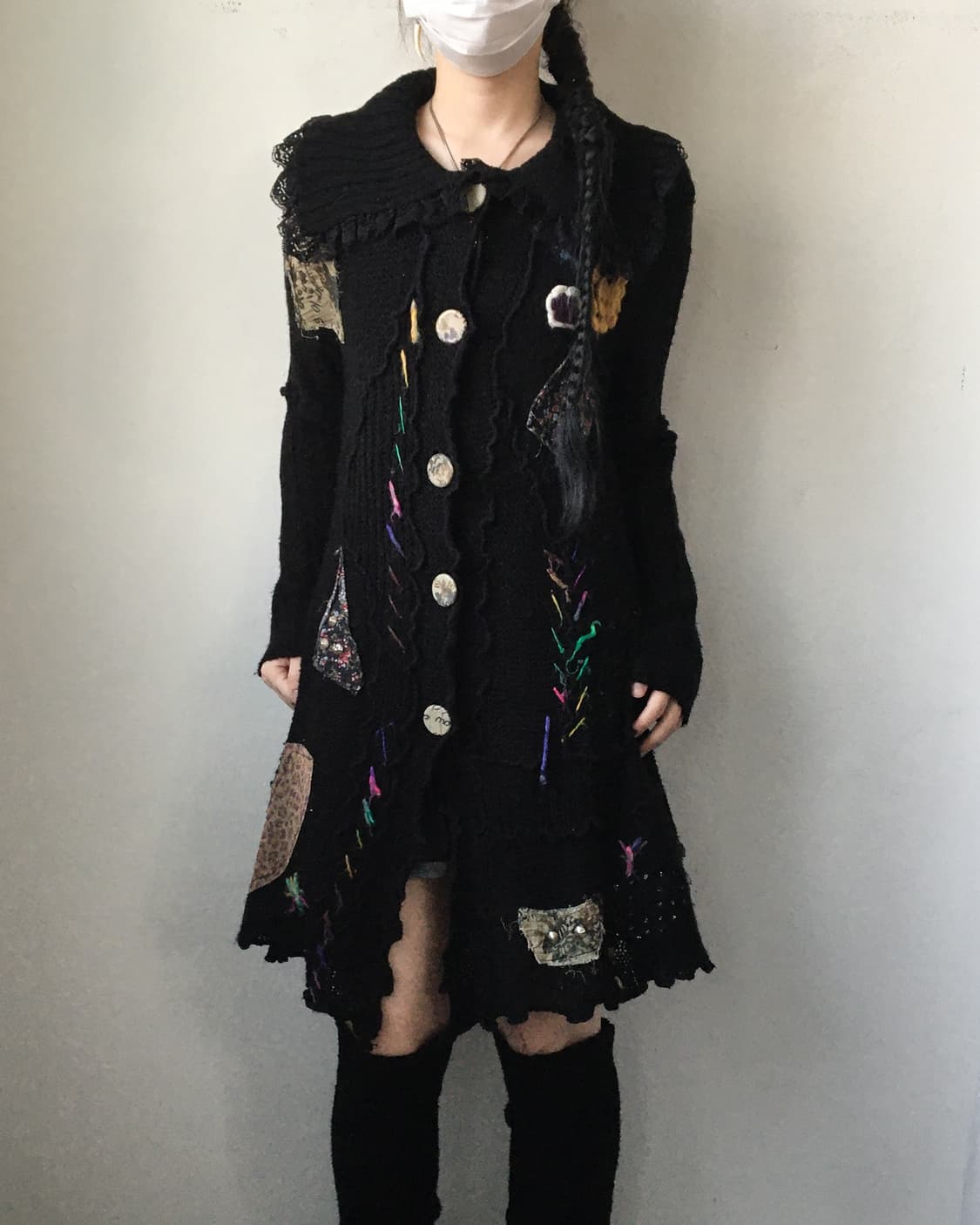 Patch stitch point knit long cardigan 상품이미지1