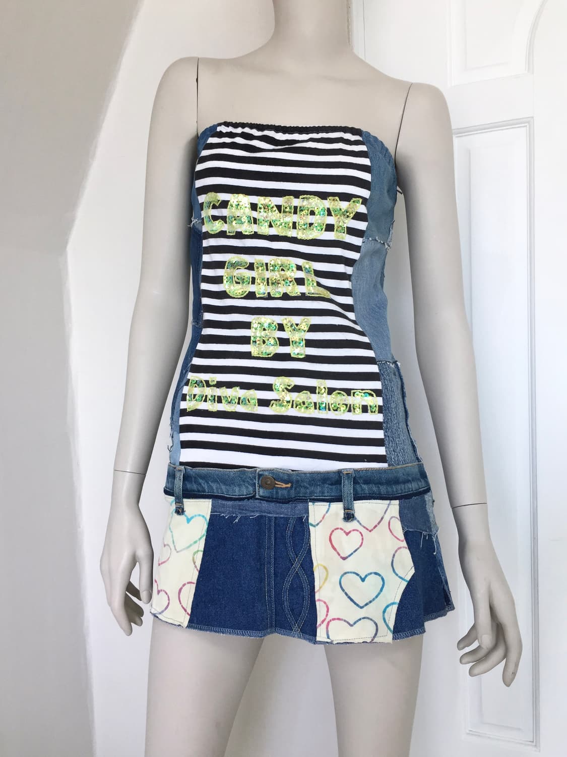 Rare Patchwork Denim Lettering Dress 상품이미지4