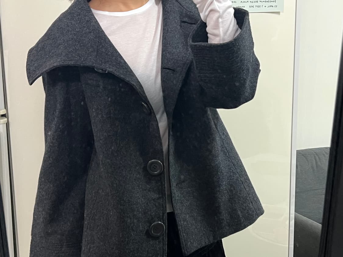 모리걸 갸루 데일리 빈티지 차콜 케이프숏 울코트 상품이미지8