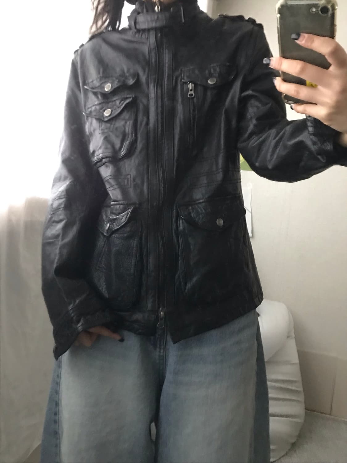 빈티지 넥버클 디테일 레더자켓 상품이미지1