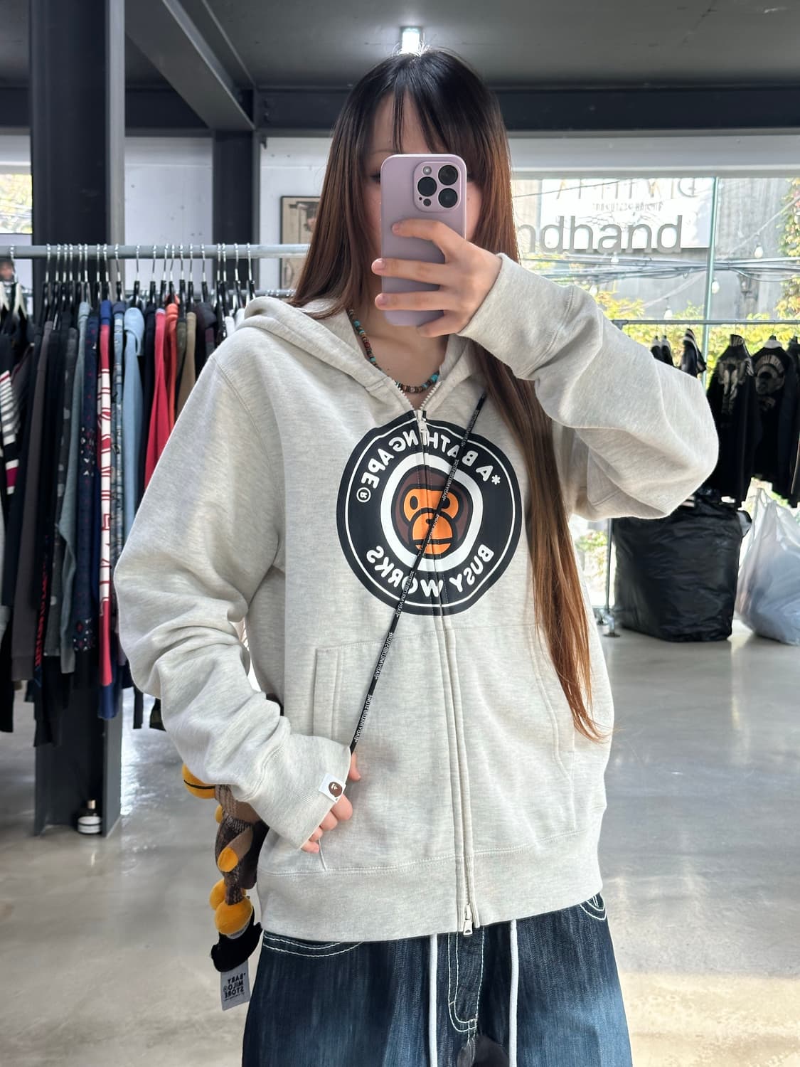 베이프 마일로 빅로고 오트밀 투웨이후드집업 상품이미지3