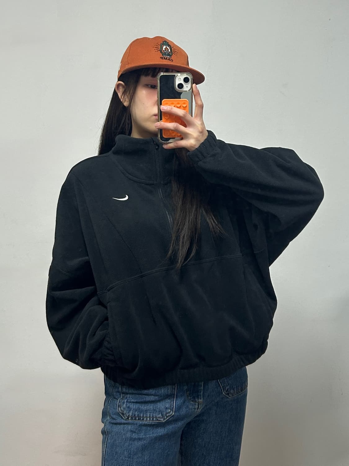 나이키 우먼스 스우시로고 오버사이즈 하프집 플리스 탑 상품이미지2