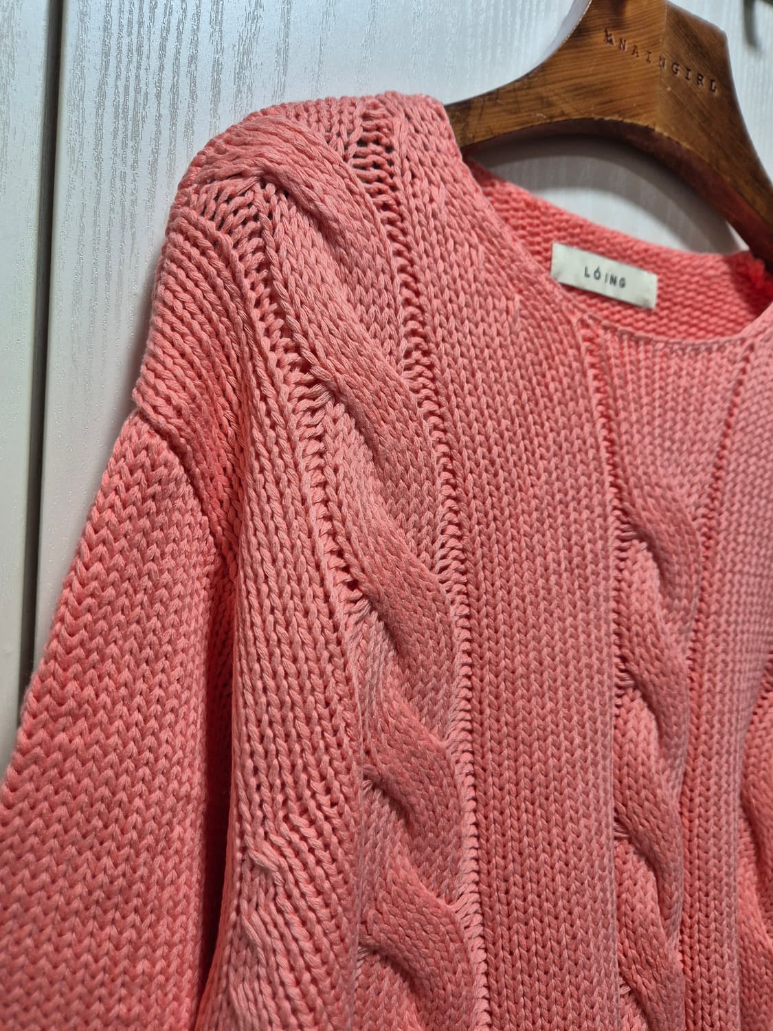 빈티지 꽈배기 봄 니트 코랄 핑크 상품이미지3