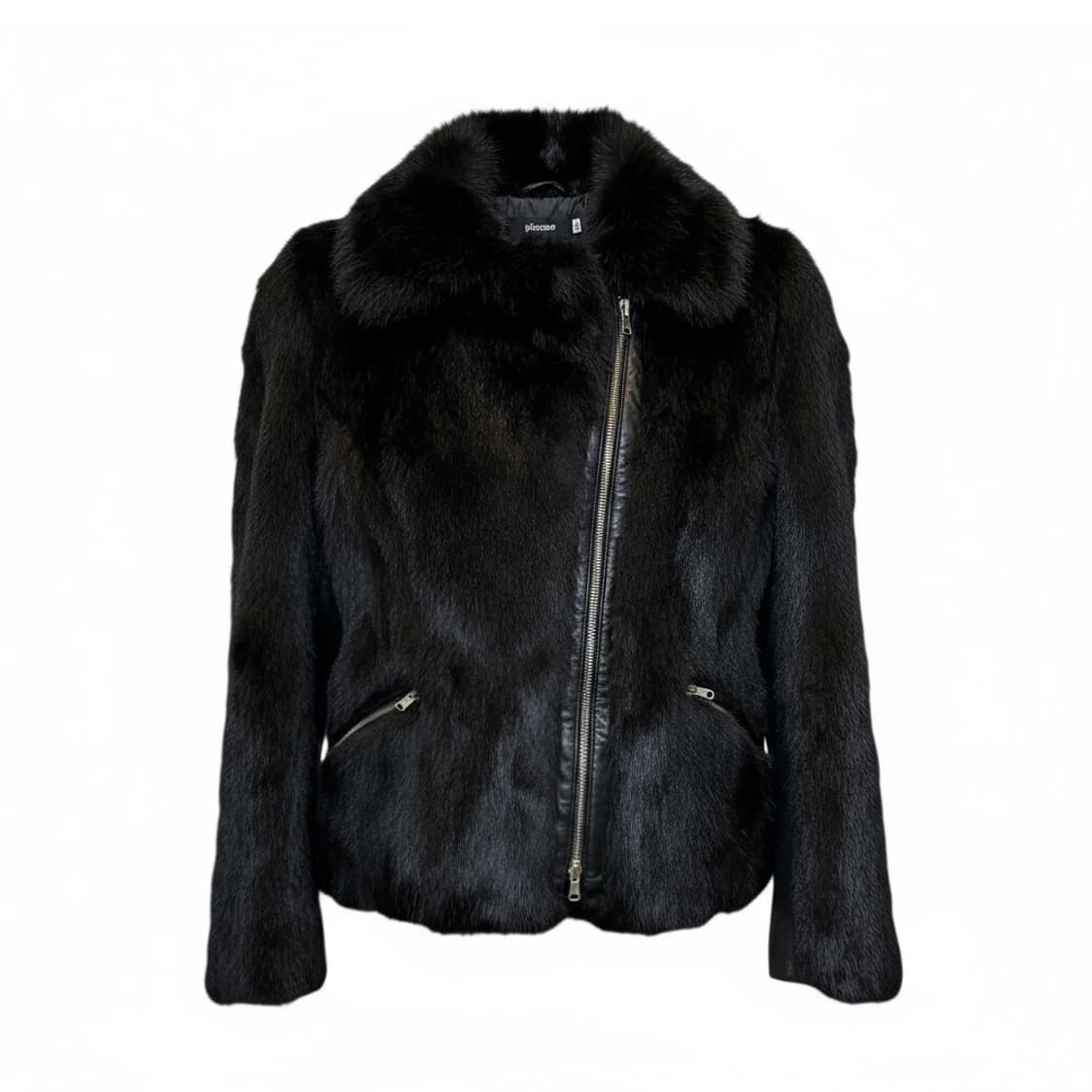 JPN VINTAGE 크롭 라이더 퍼 자켓 가죽소매 포켓지퍼 디테일 블랙 상품이미지1