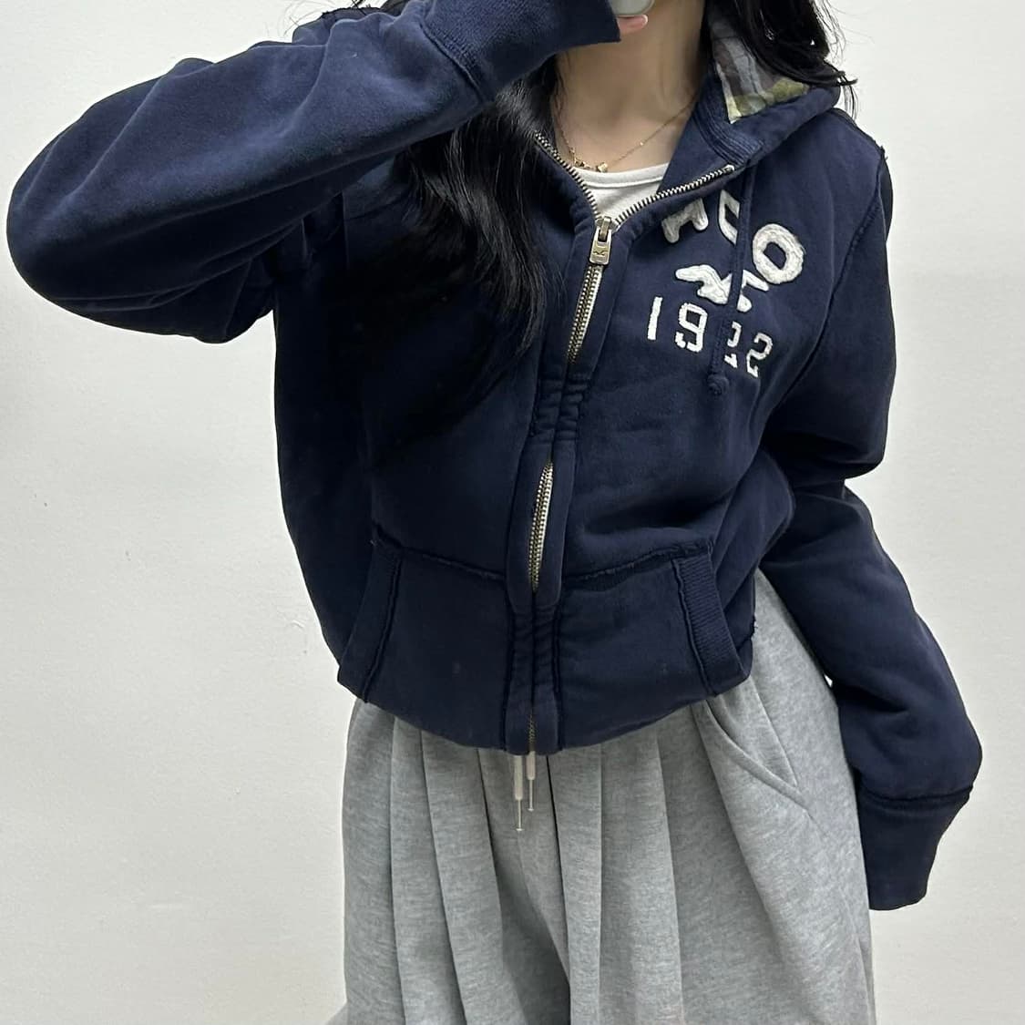 홀리스터 y2k 올드스쿨 매장판 네이비 두툼 후드집업 희귀져지(M) 상품이미지2